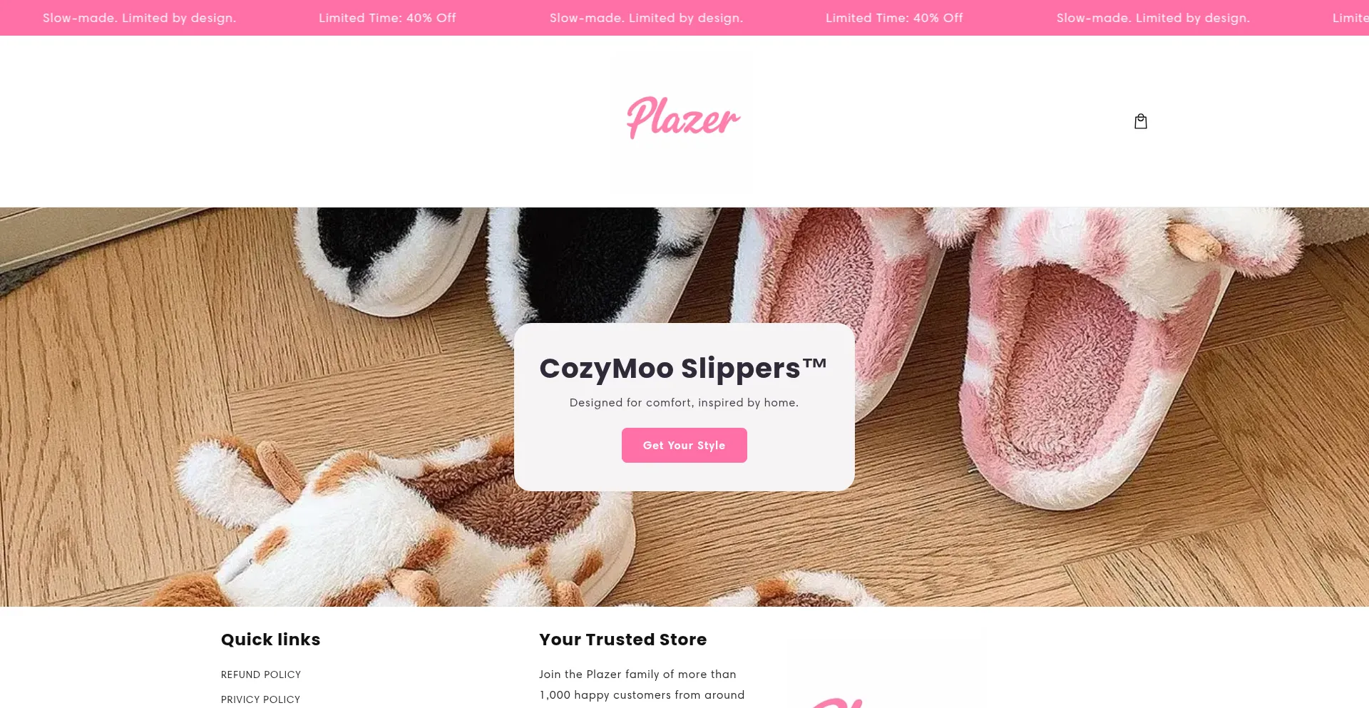 Website screenshot of Plazerstore.com