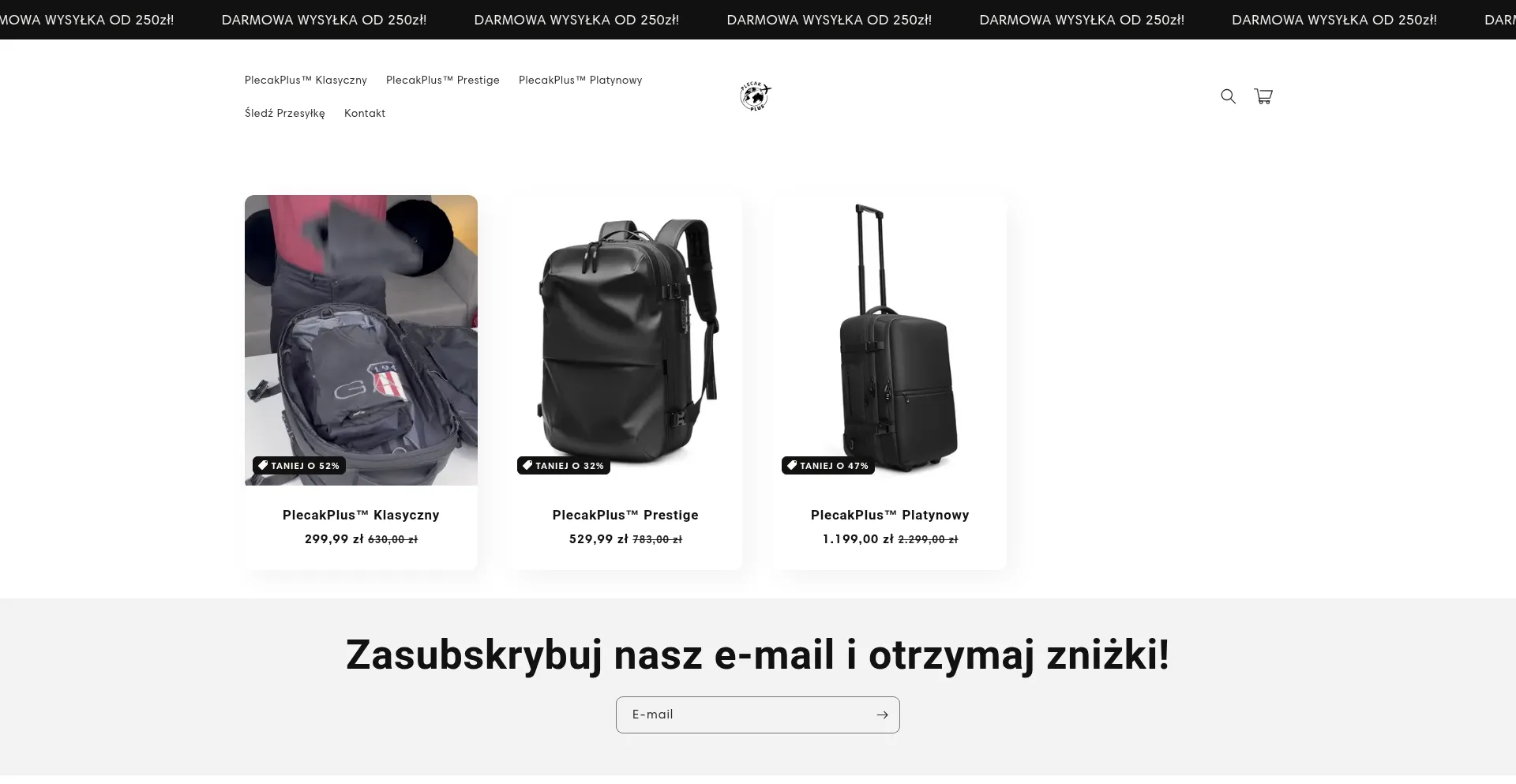 Website screenshot of Plecakplus.pl