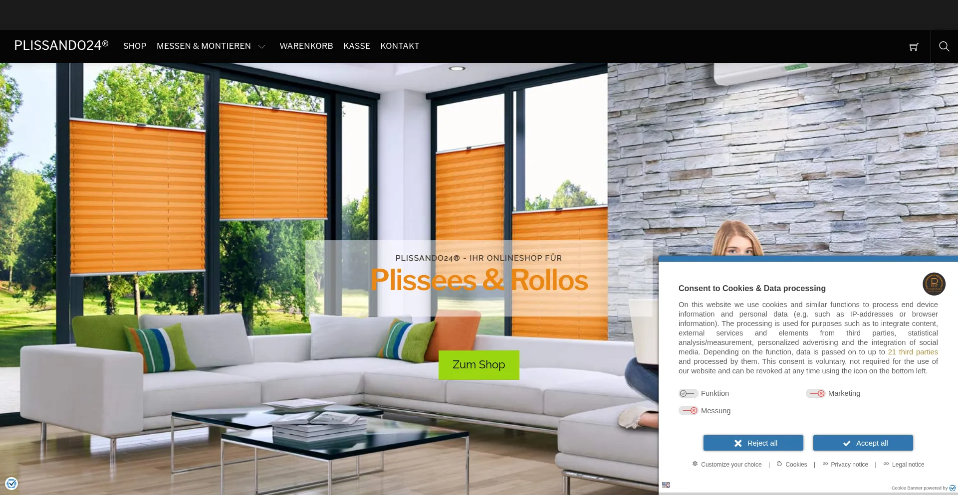 Website screenshot of Plissando24.de