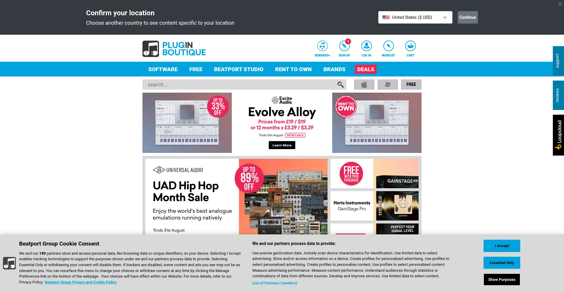 Website screenshot of Pluginboutique.com