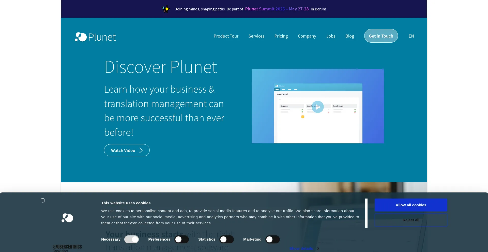 Website screenshot of Plunet.com