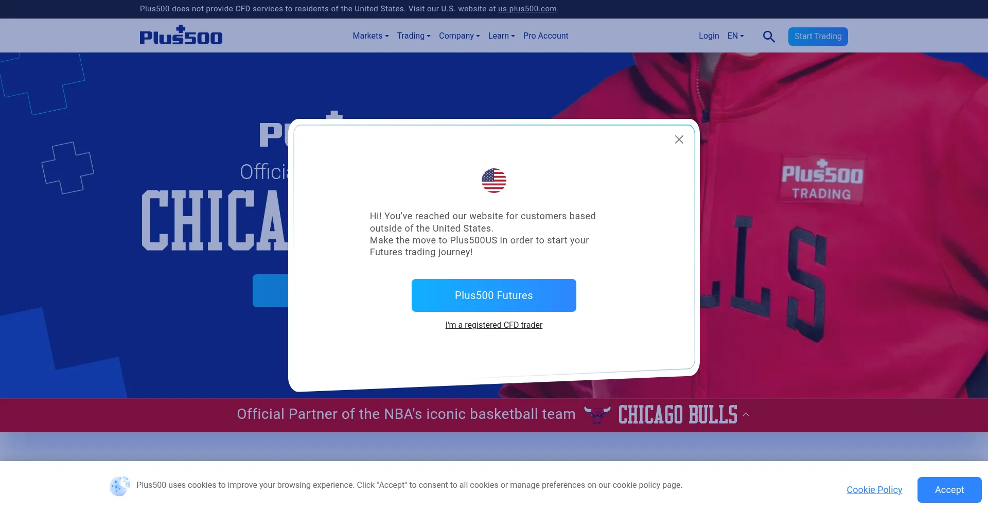 Website screenshot of Plus500.at