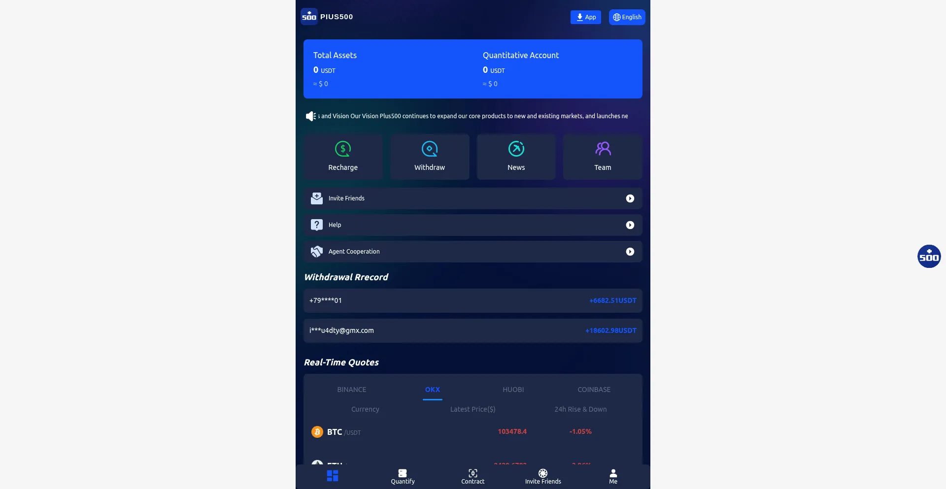Website screenshot of Plus500-app.com