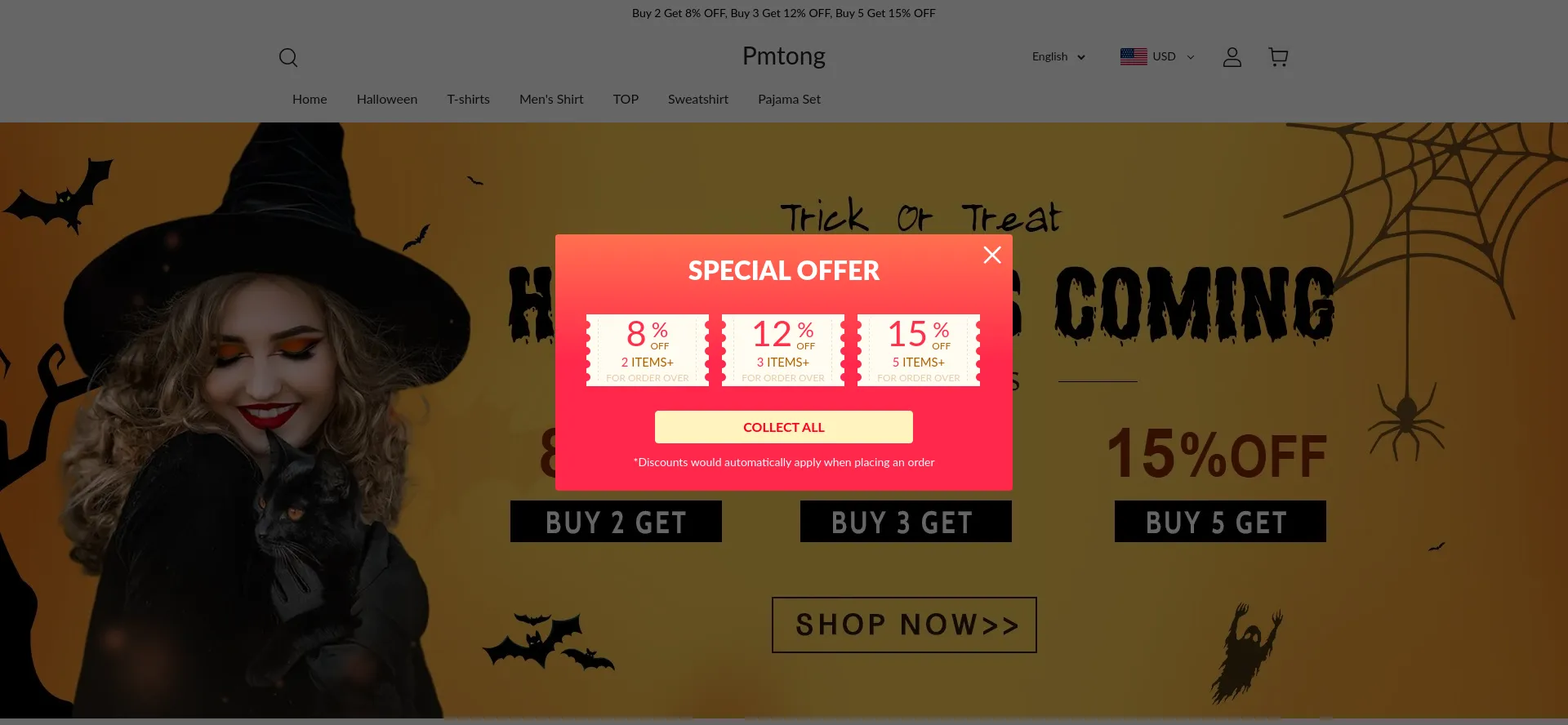 Website screenshot of Pmtong.com