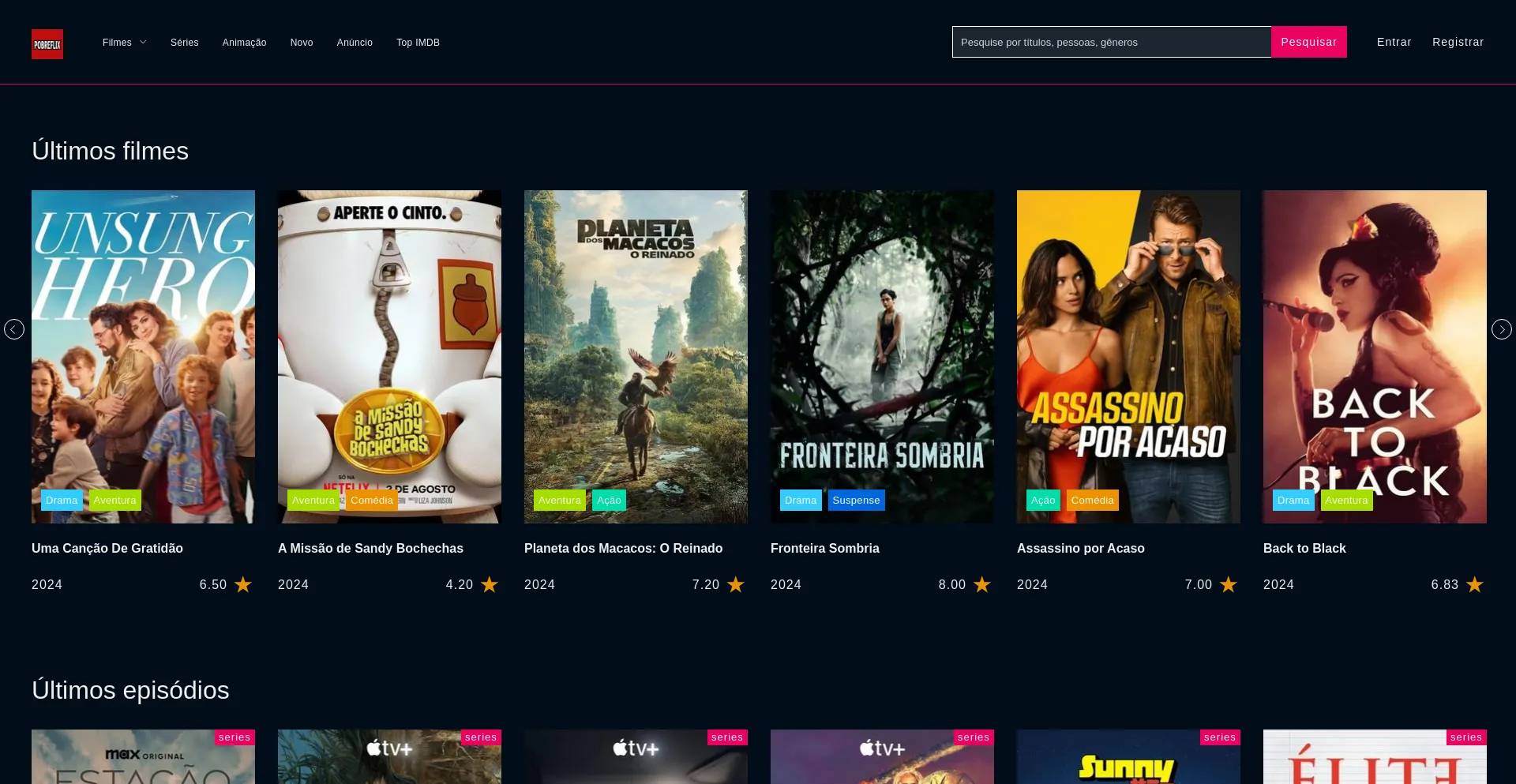 Website screenshot of Pobreflix.movie