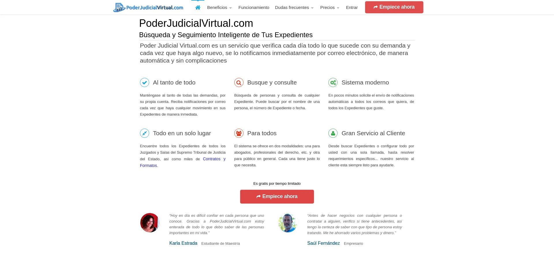 Website screenshot of Poderjudicialvirtual.com