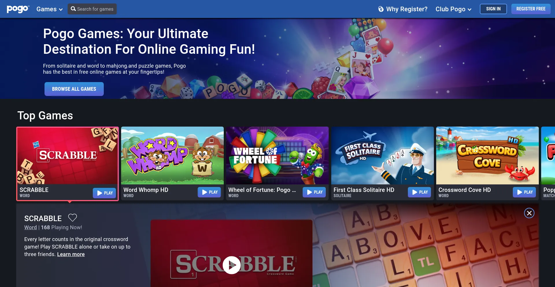 Website screenshot of Pogo.com