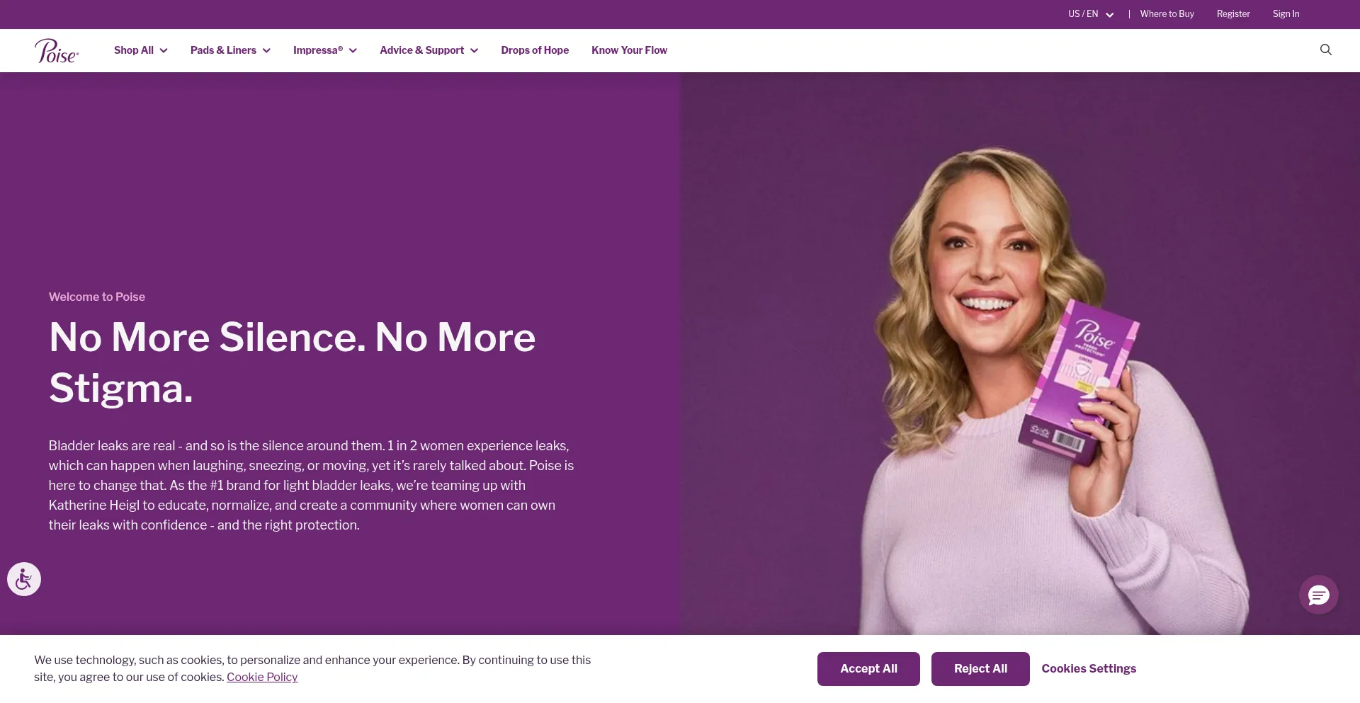 Website screenshot of Poise.com