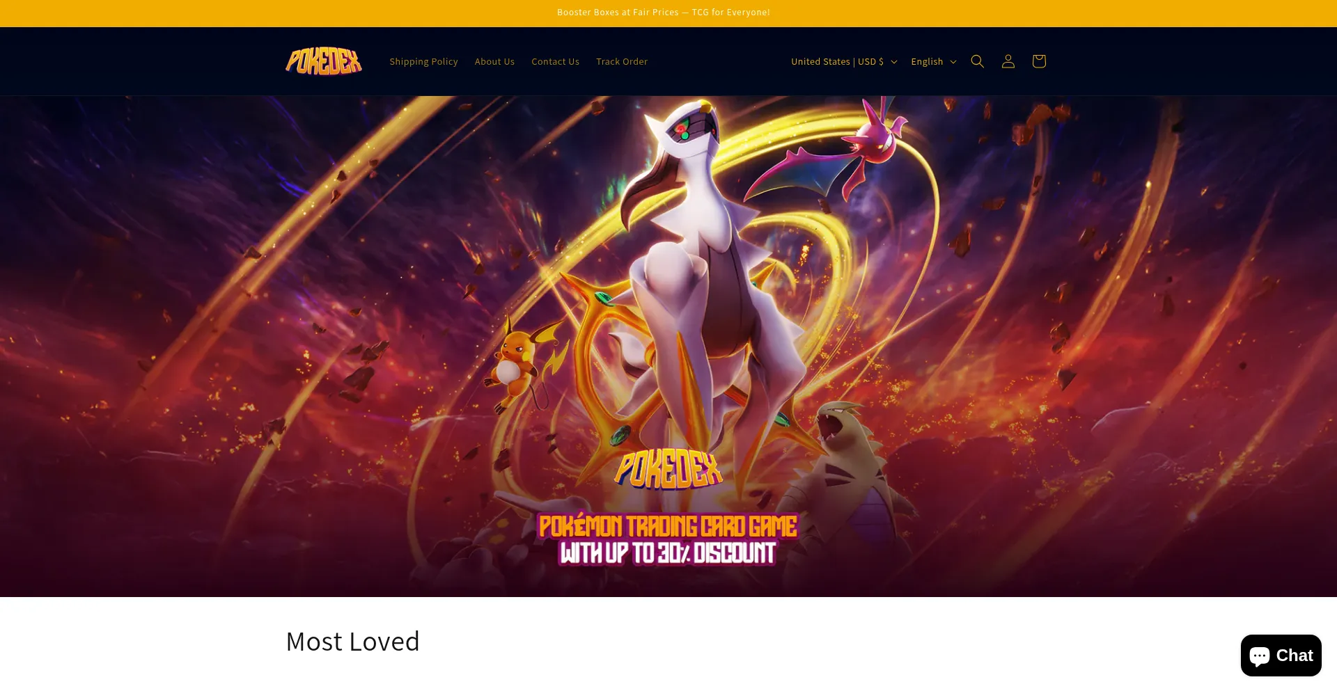 Website screenshot of Pokedexshop.com