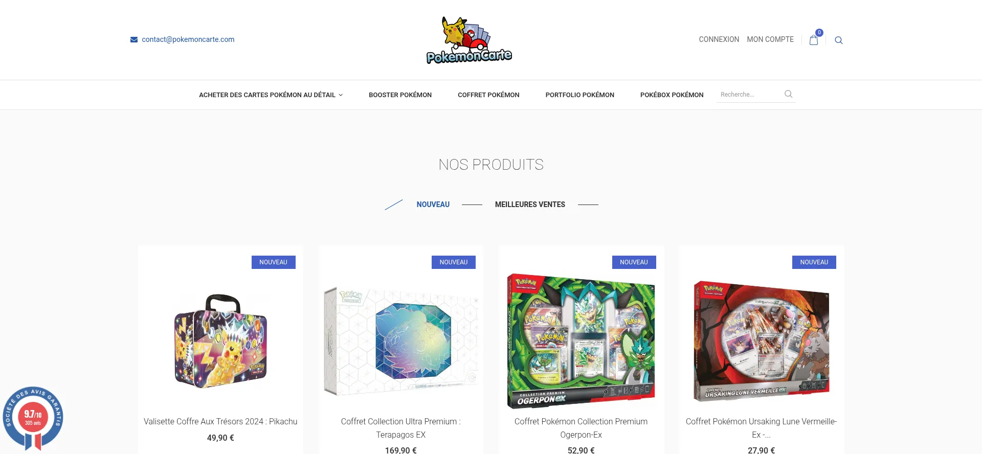 Website screenshot of Pokemoncarte.com