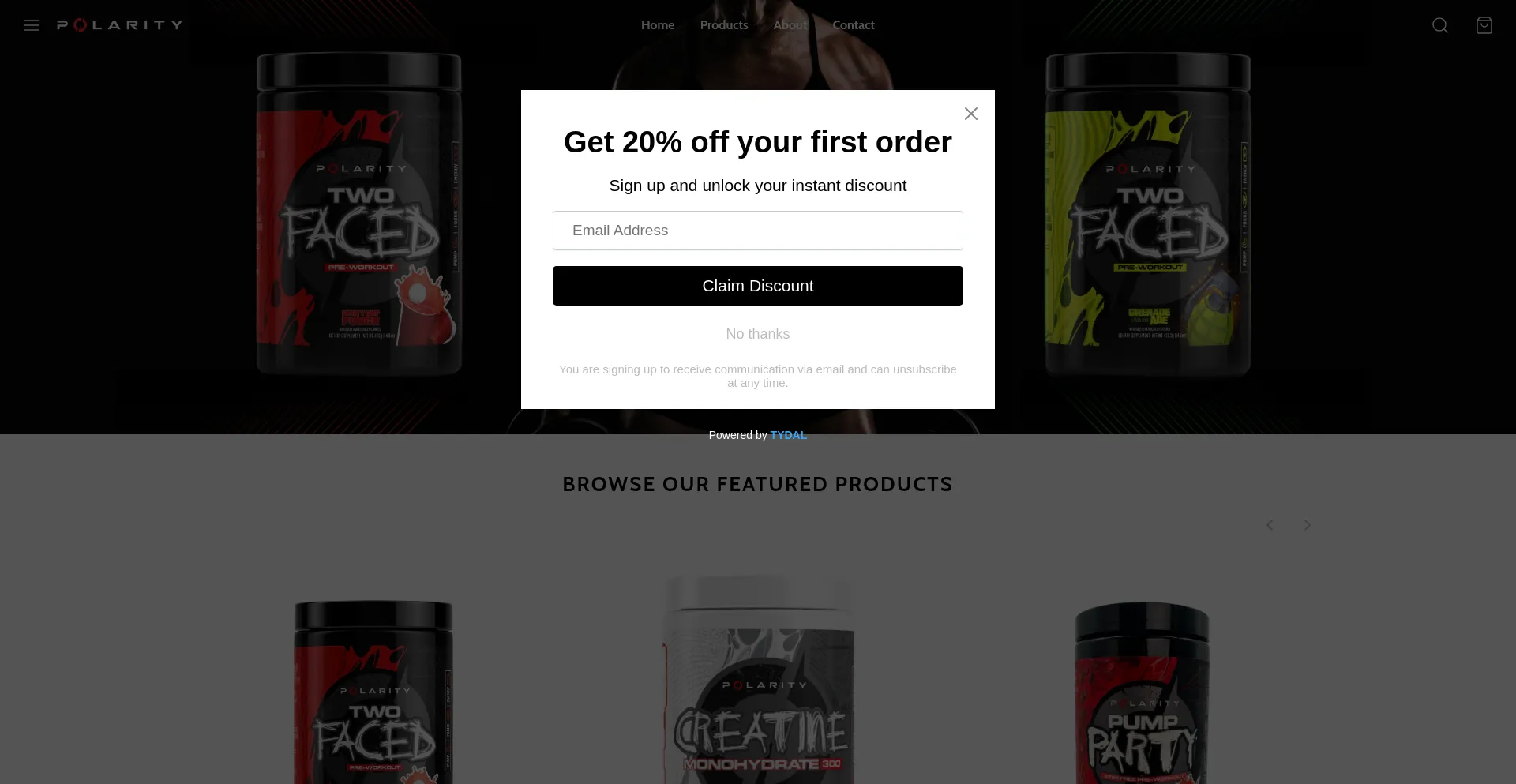 Website screenshot of Polaritysupps.com