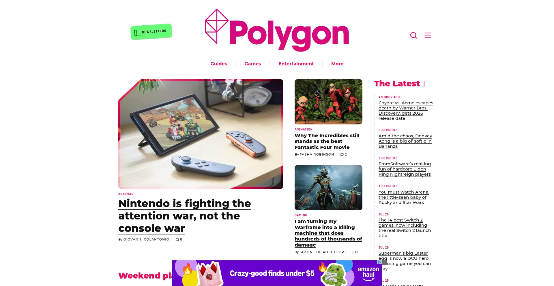 Website screenshot of Polygon.com