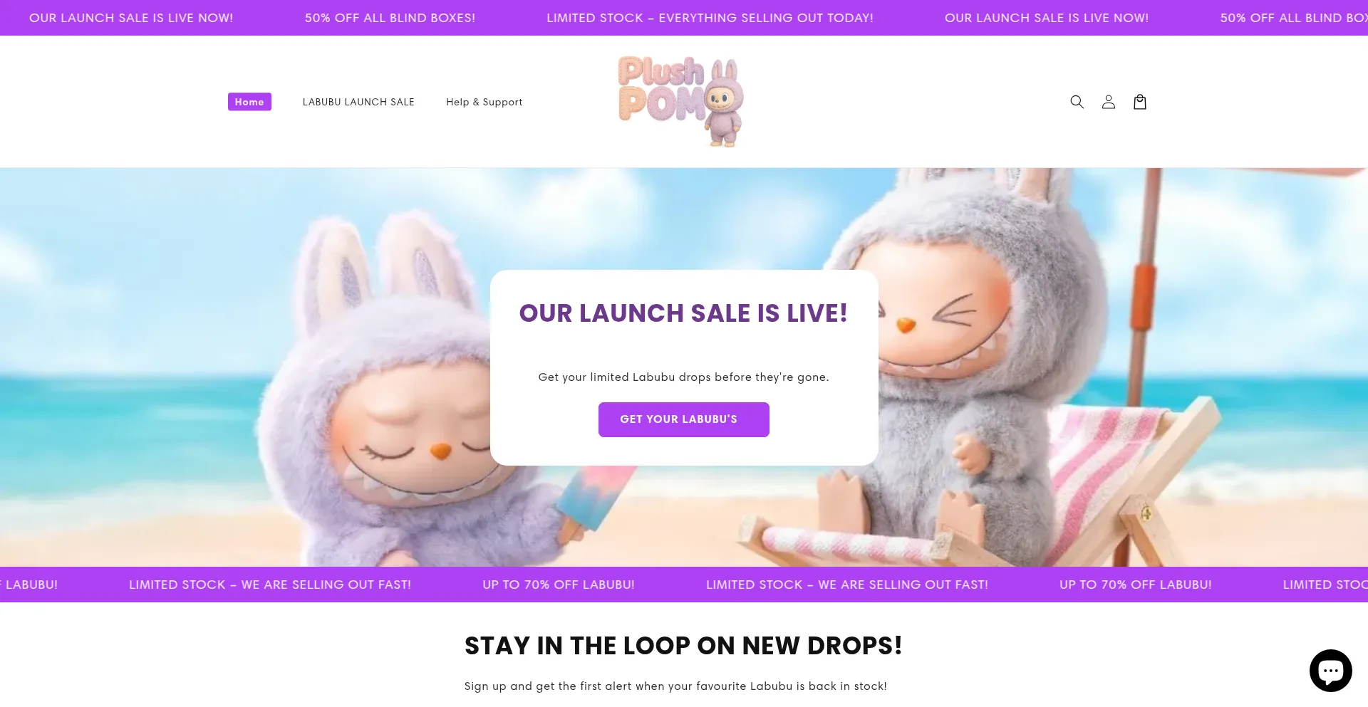Website screenshot of Pomlabubu.shop