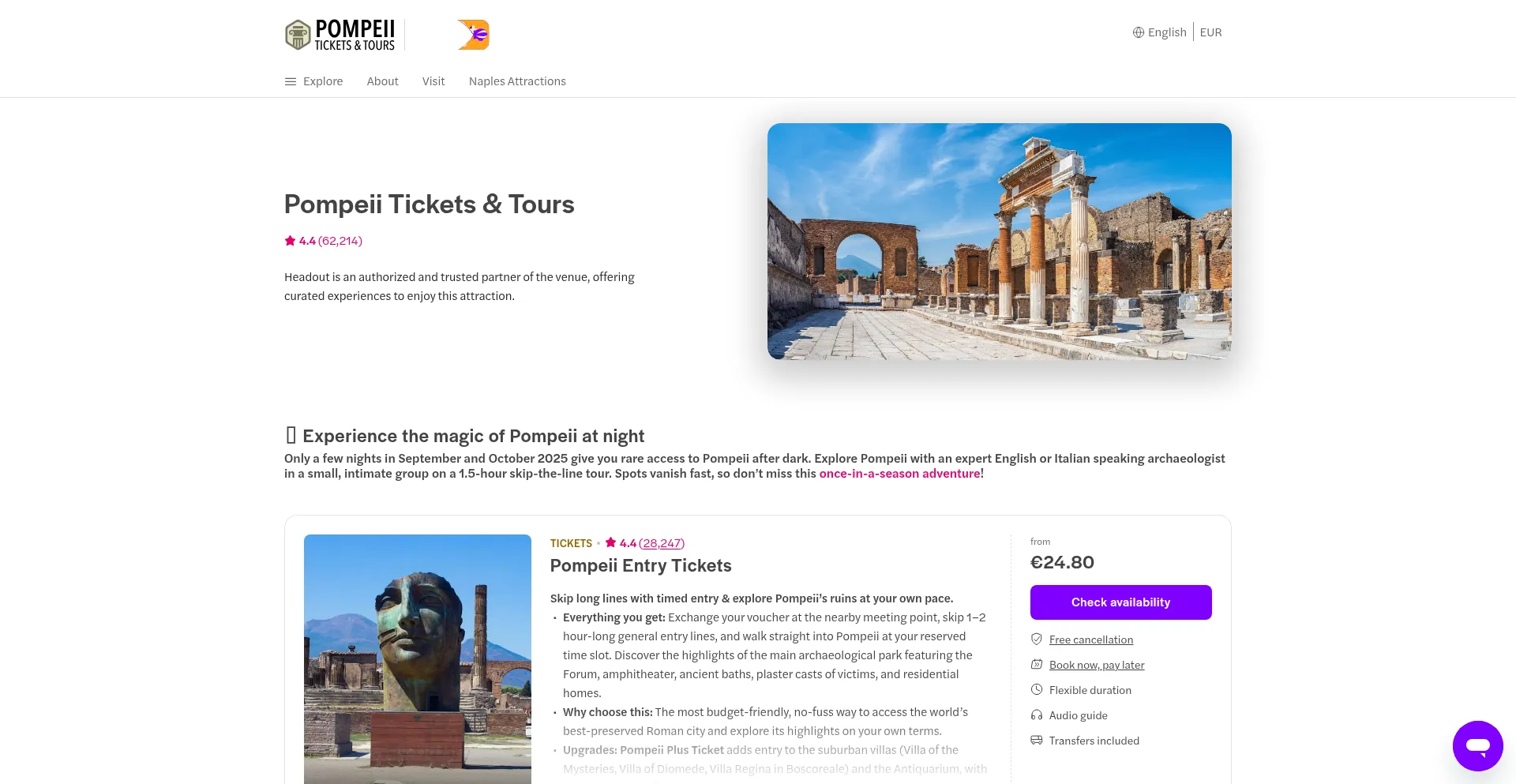 Pompeii-tickets.com Screenshot