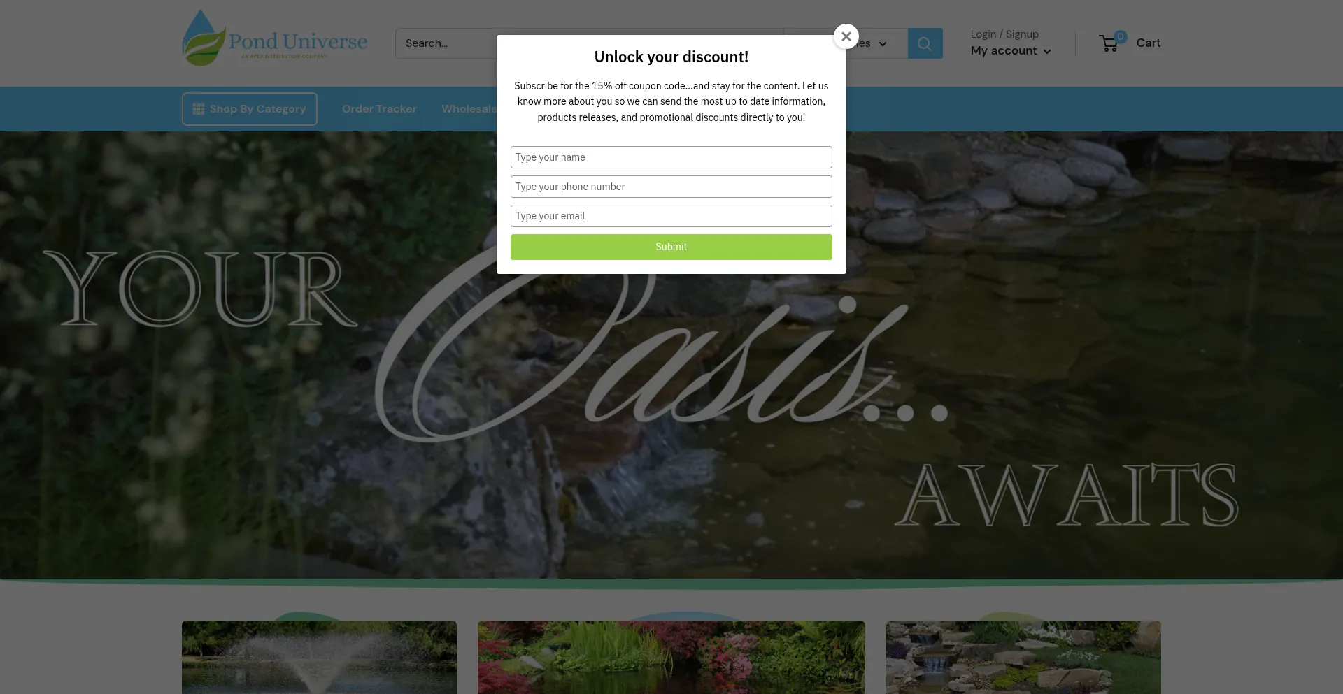 Website screenshot of Ponduniverse.com