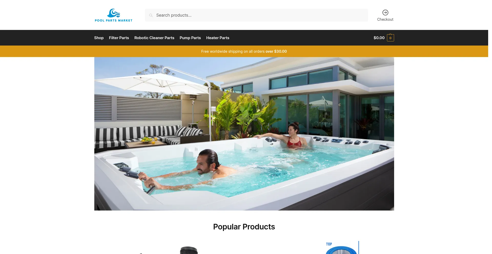 Website screenshot of Poolpartsmarket.com