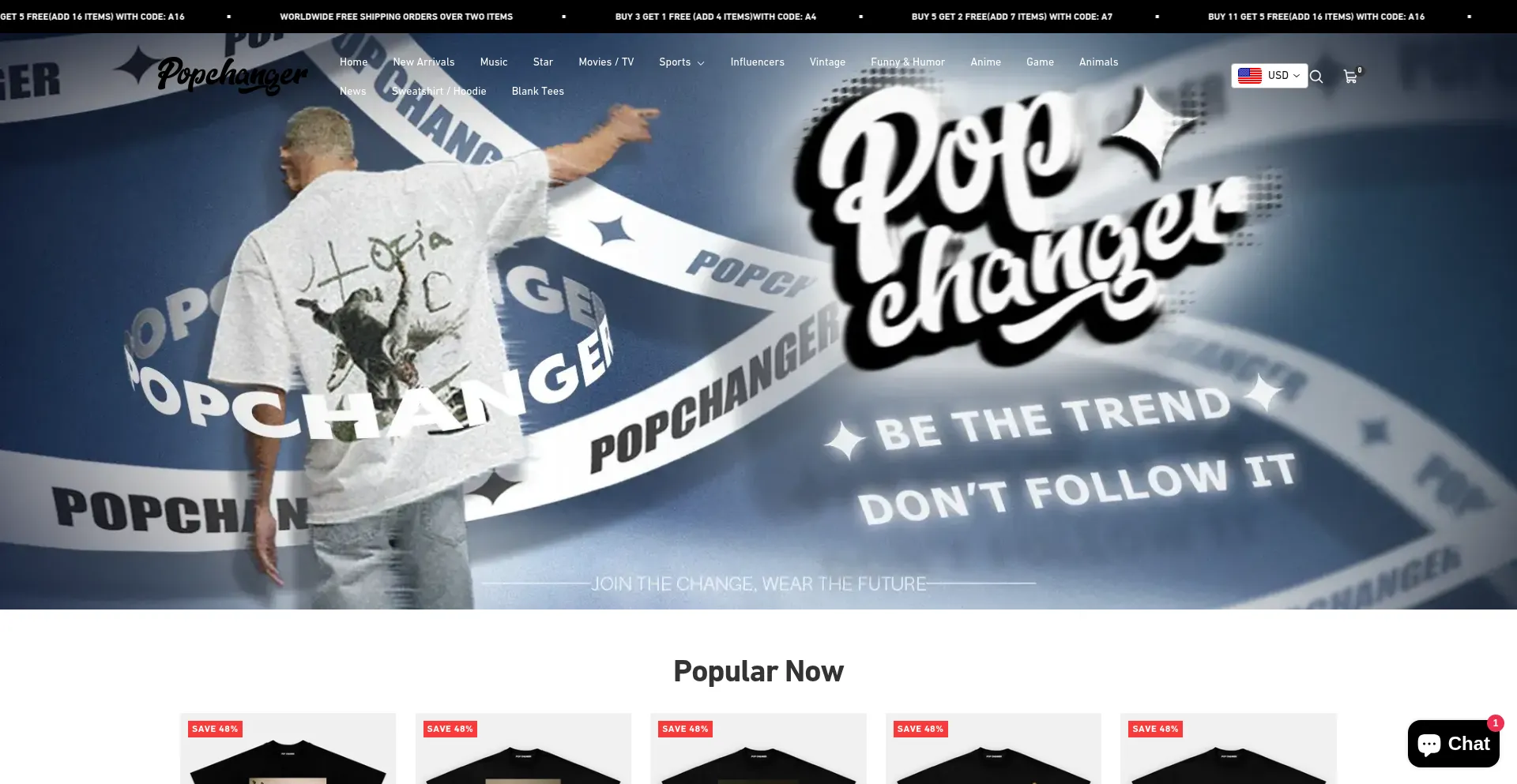 Website screenshot of Popchanger.com