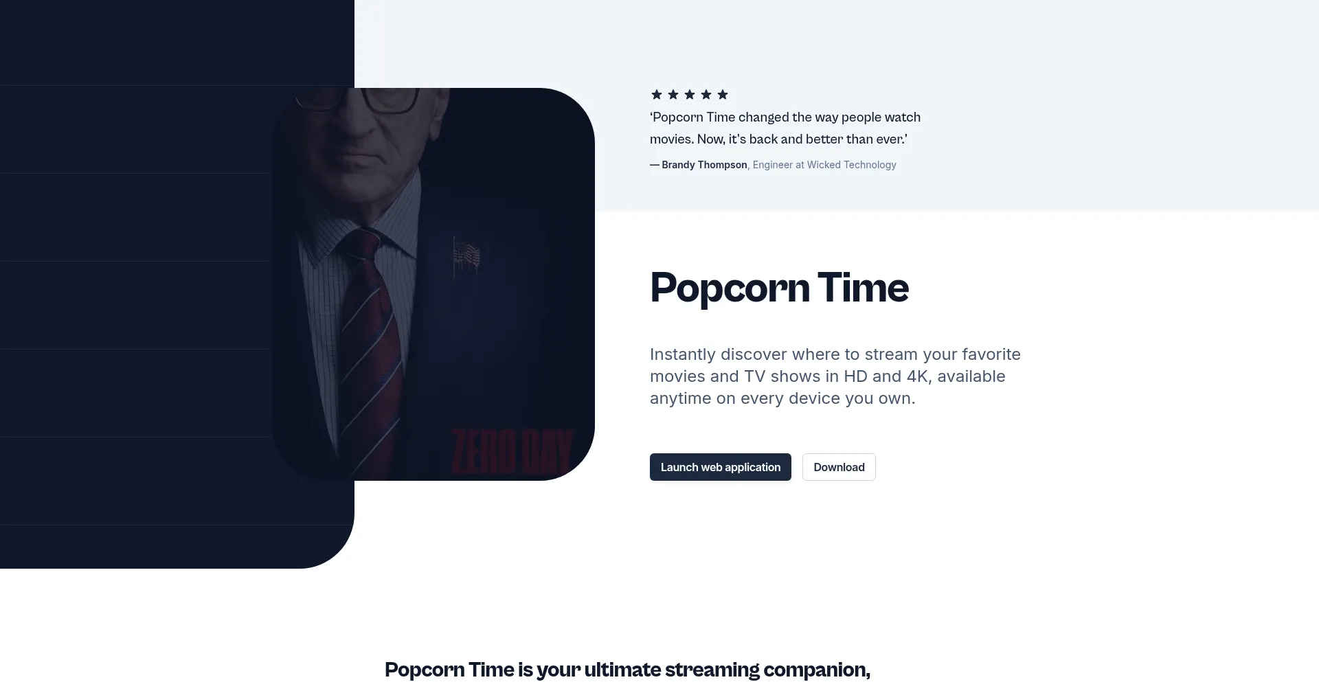 Website screenshot of Popcorntime.sh
