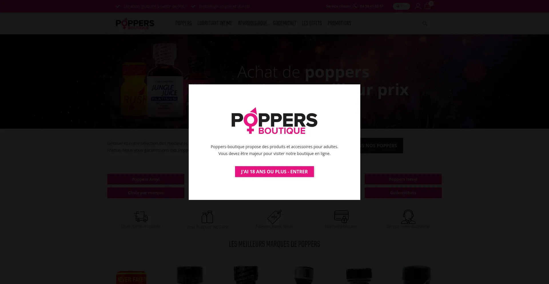 Website screenshot of Poppers-boutique.com