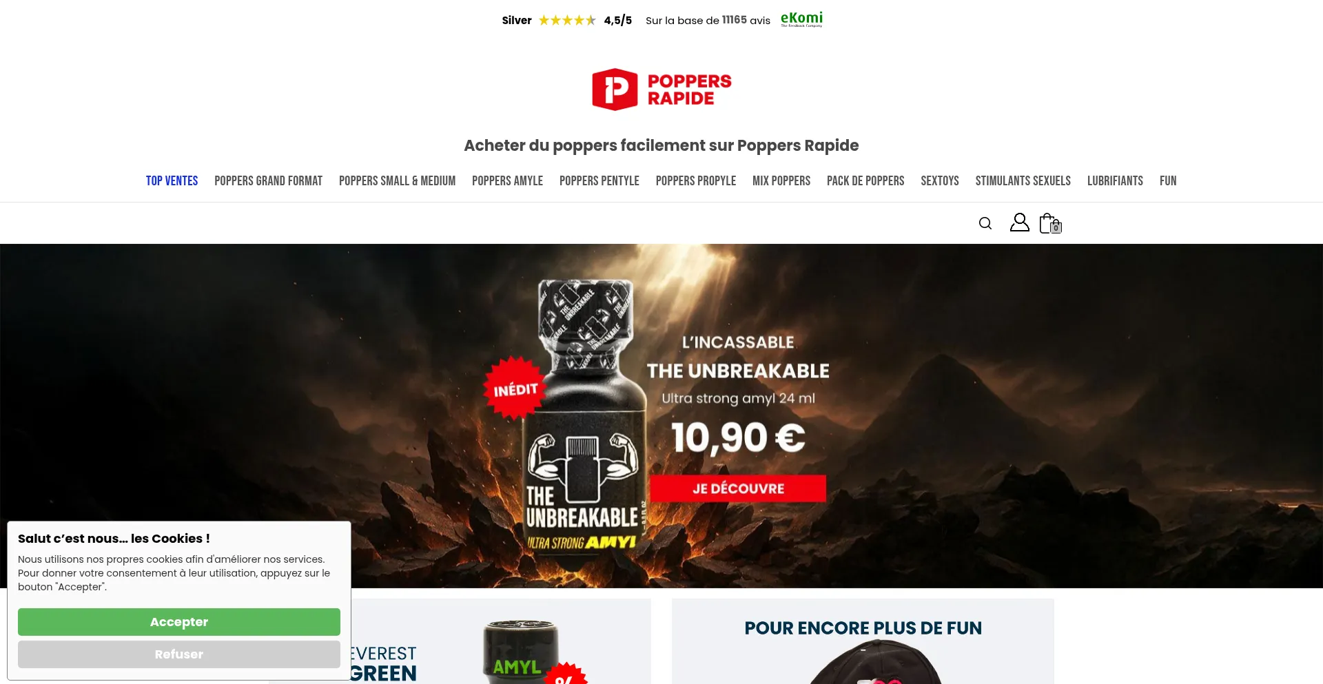 Website screenshot of Poppers-rapide.eu