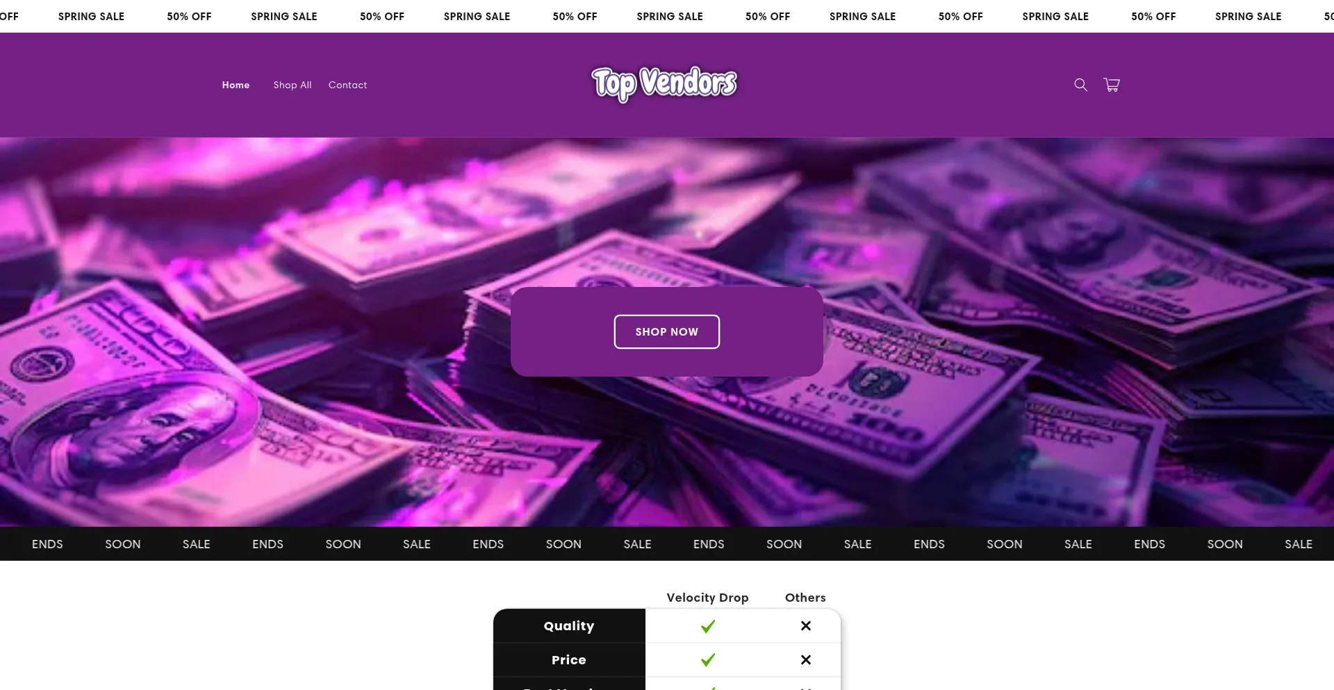 Website screenshot of Popularvendors.com