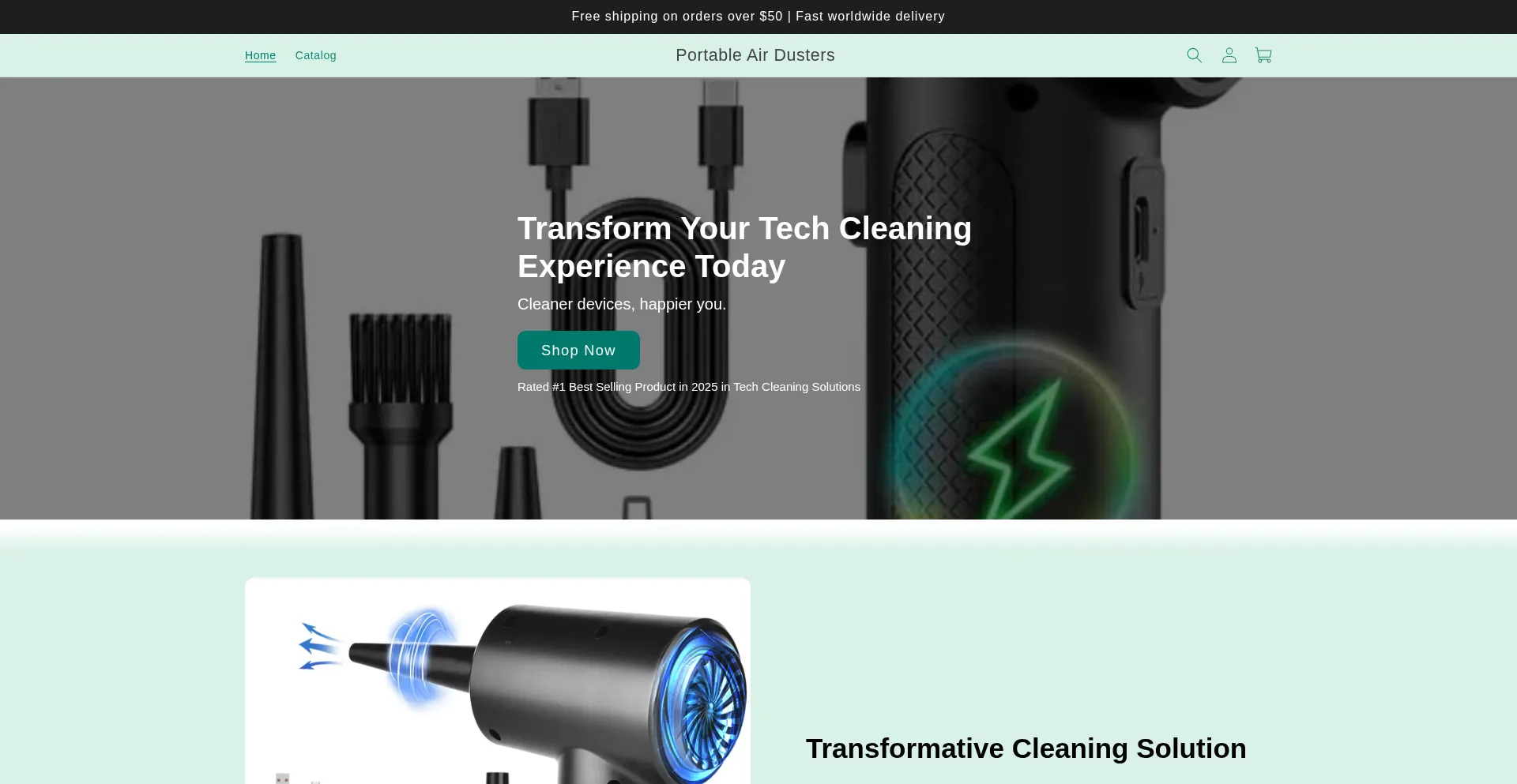 Website screenshot of Portableairdusters.com