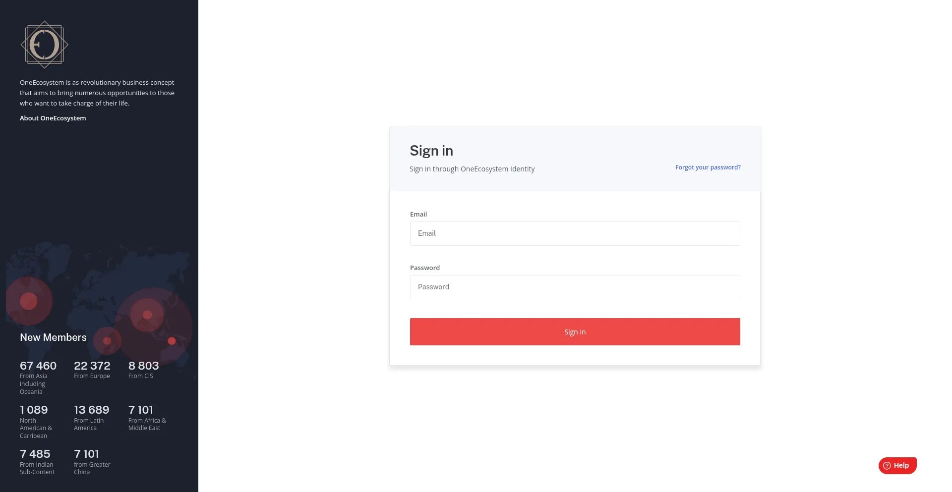 Website screenshot of Portal.oneecosystem.eu