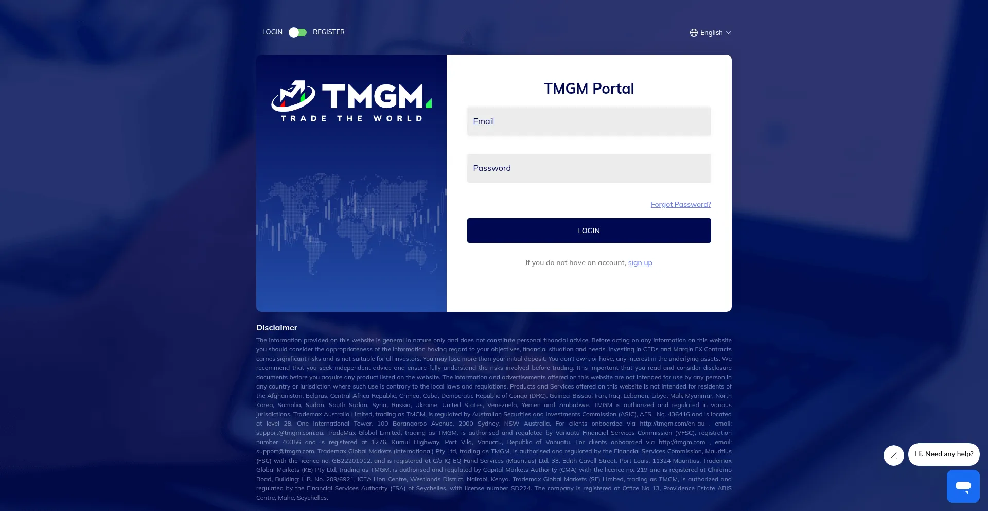 Website screenshot of Portal.tmg-fx.com