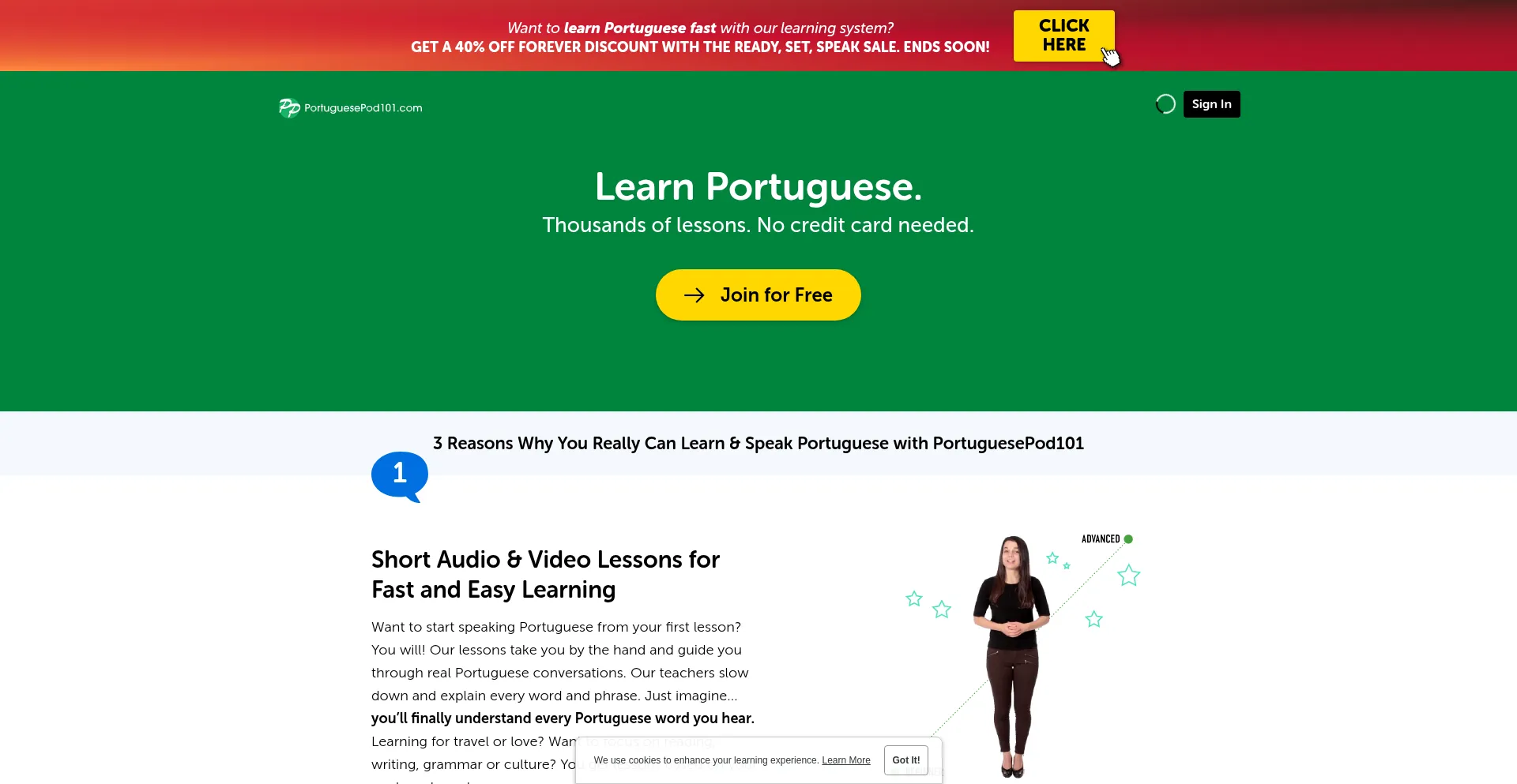 Website screenshot of Portuguesepod101.com