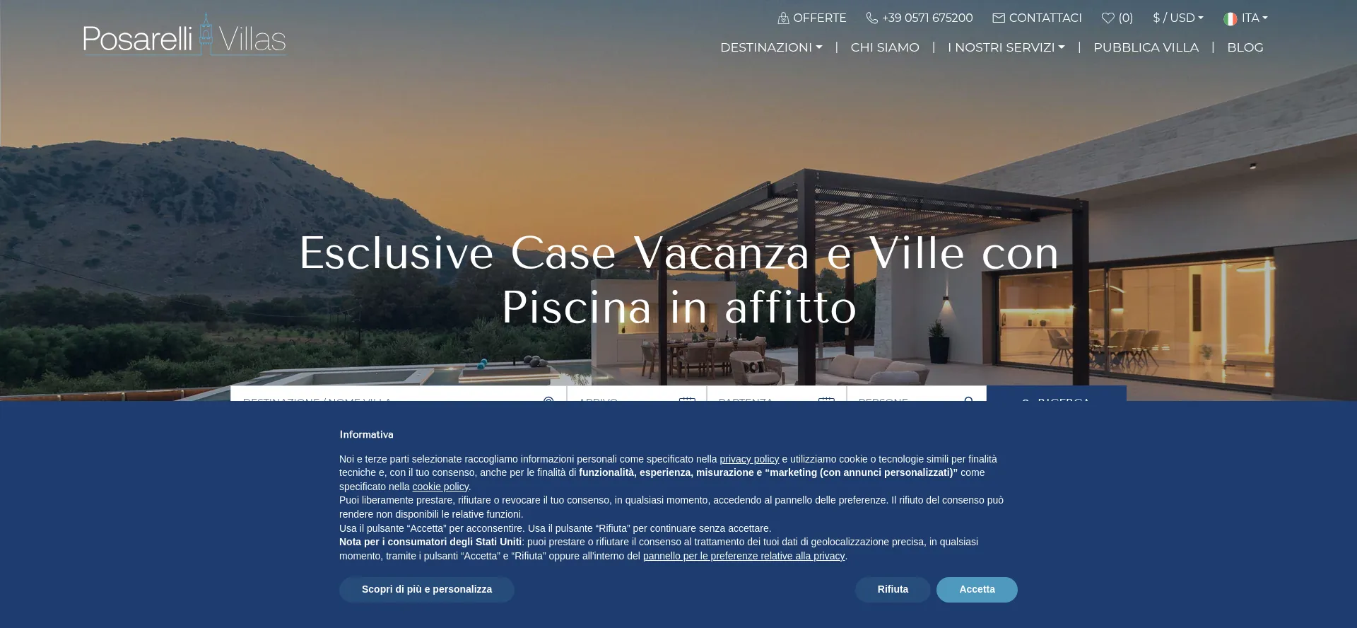 Website screenshot of Posarellivillas.it