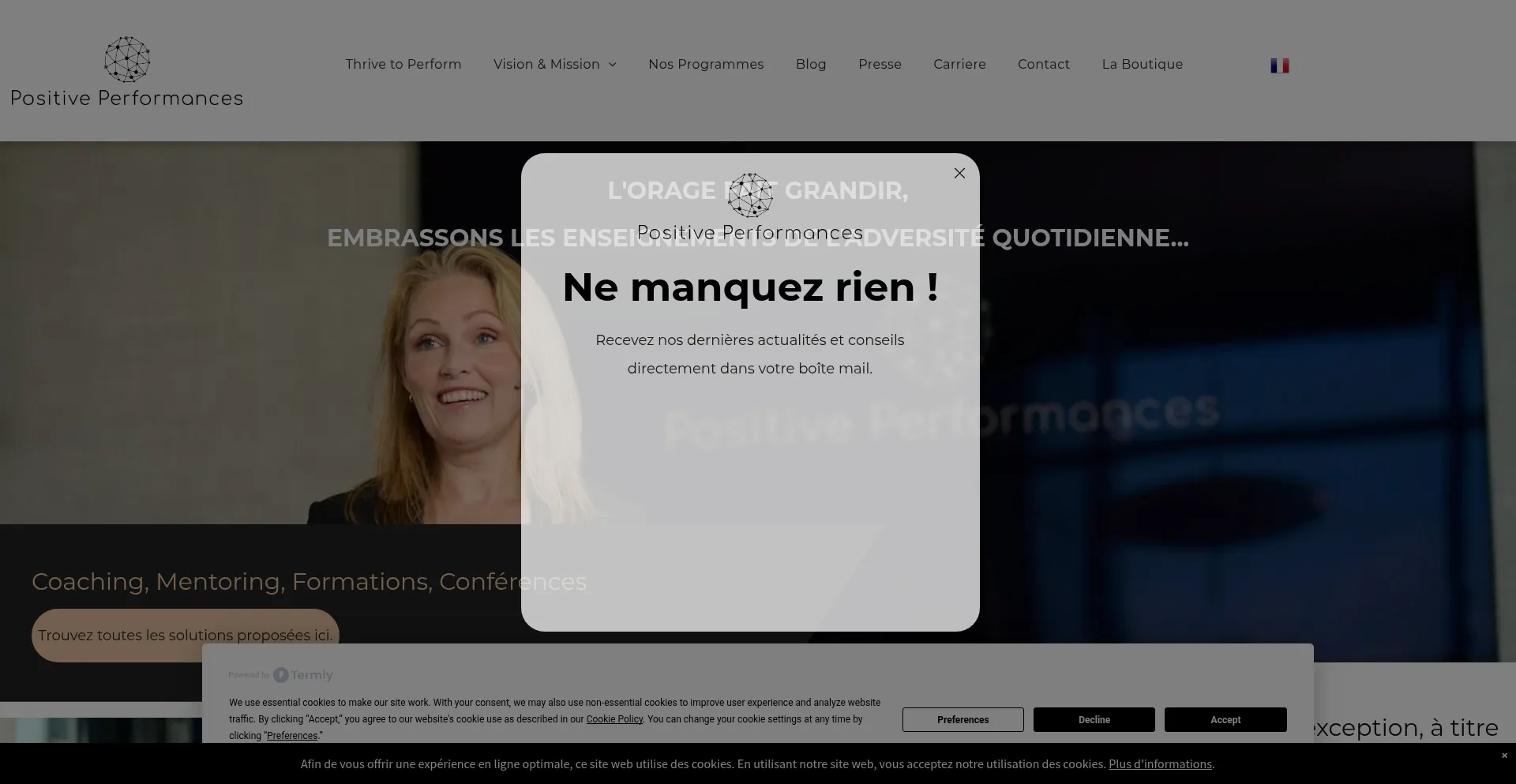 Website screenshot of Positiveperformances.fr