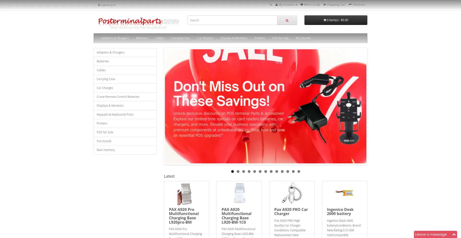 Website screenshot of Posterminalparts.com