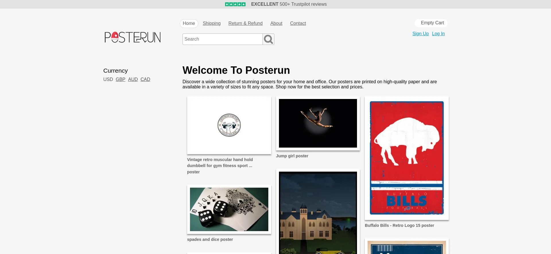 Website screenshot of Posterun.com