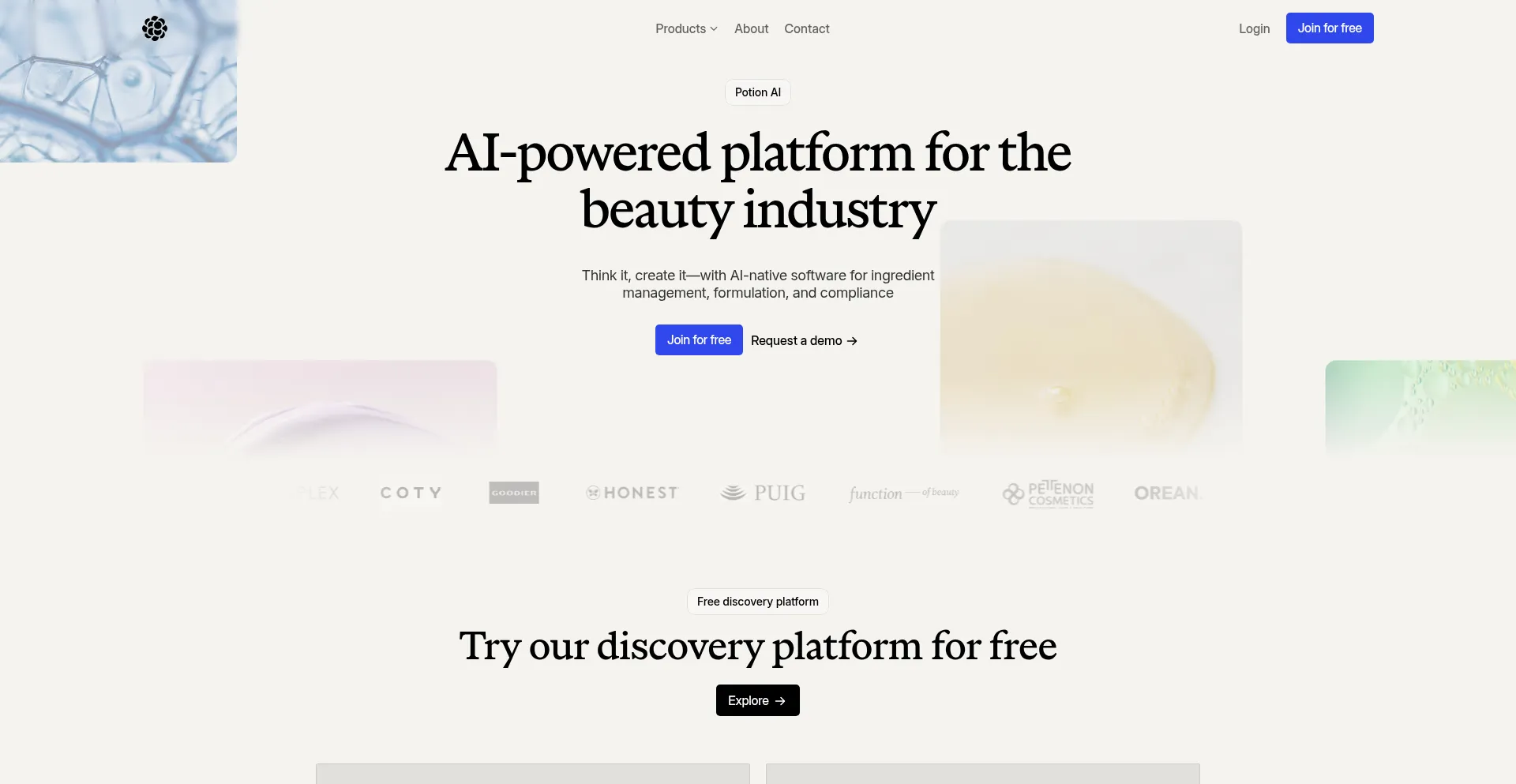 Website screenshot of Potion.ai