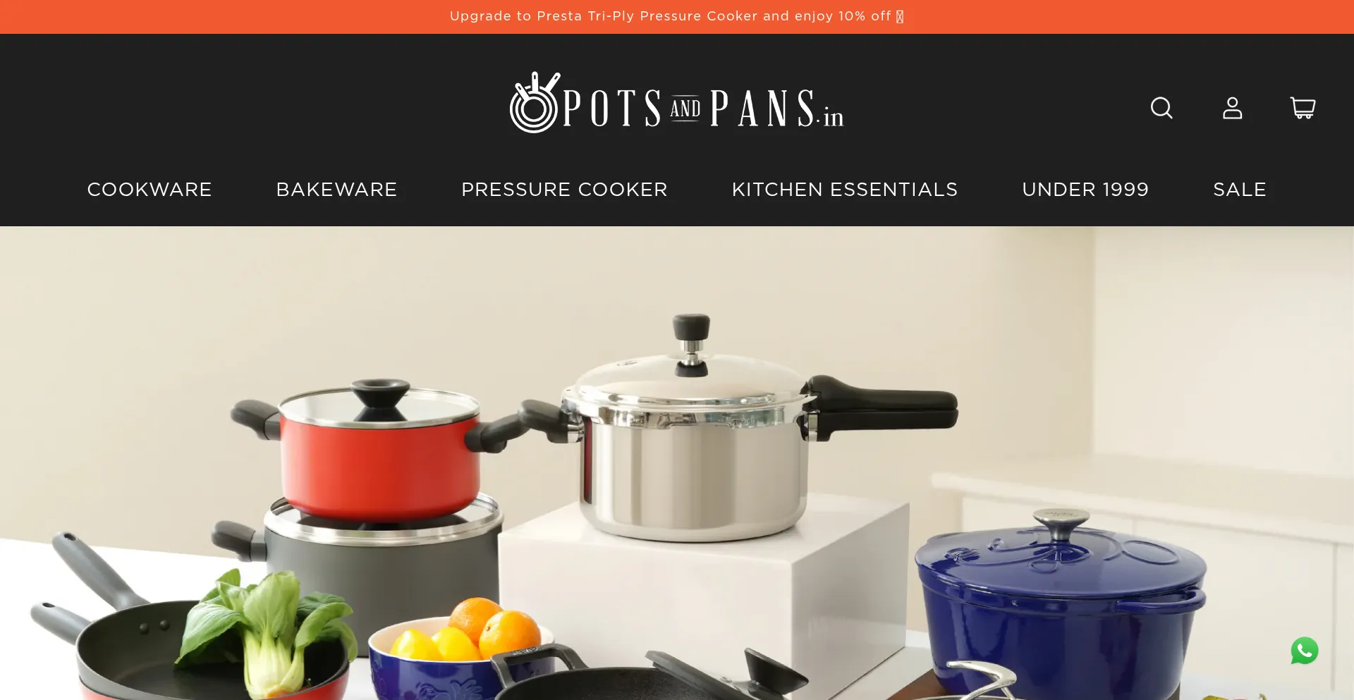 Website screenshot of Potsandpans.in