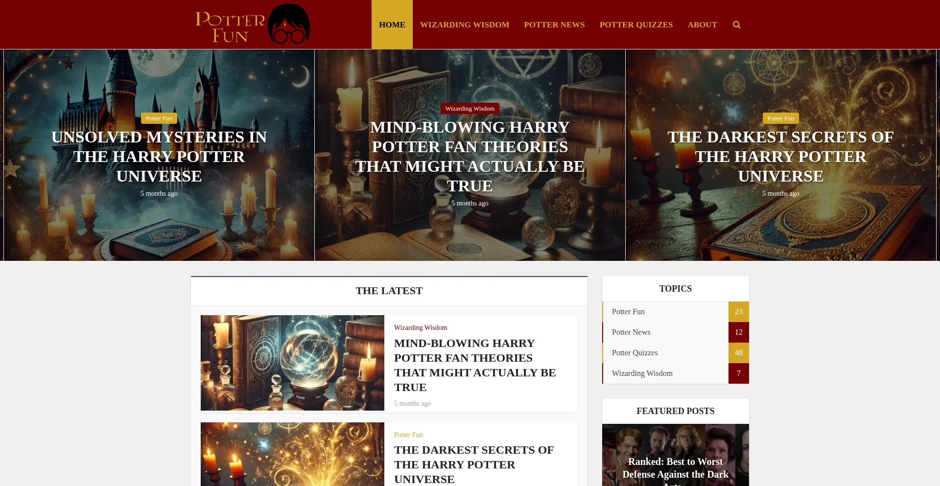 Website screenshot of Potterfun.com