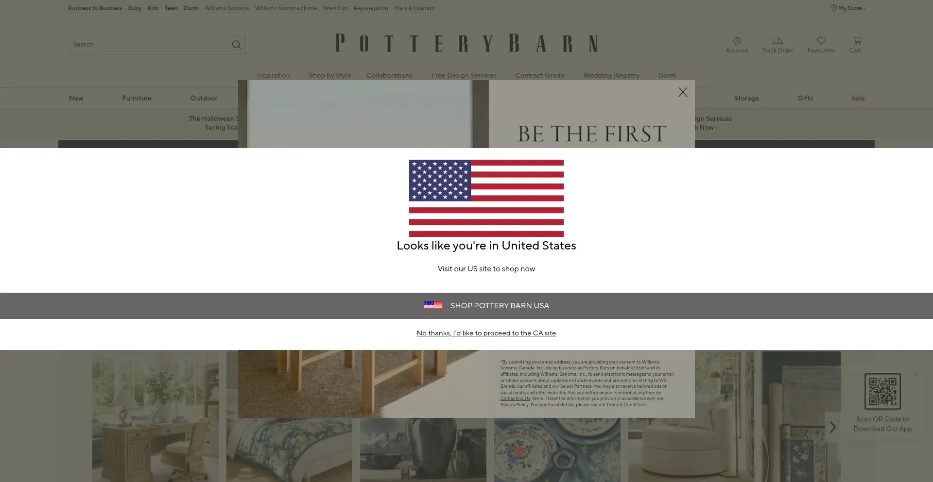 Website screenshot of Potterybarn.ca