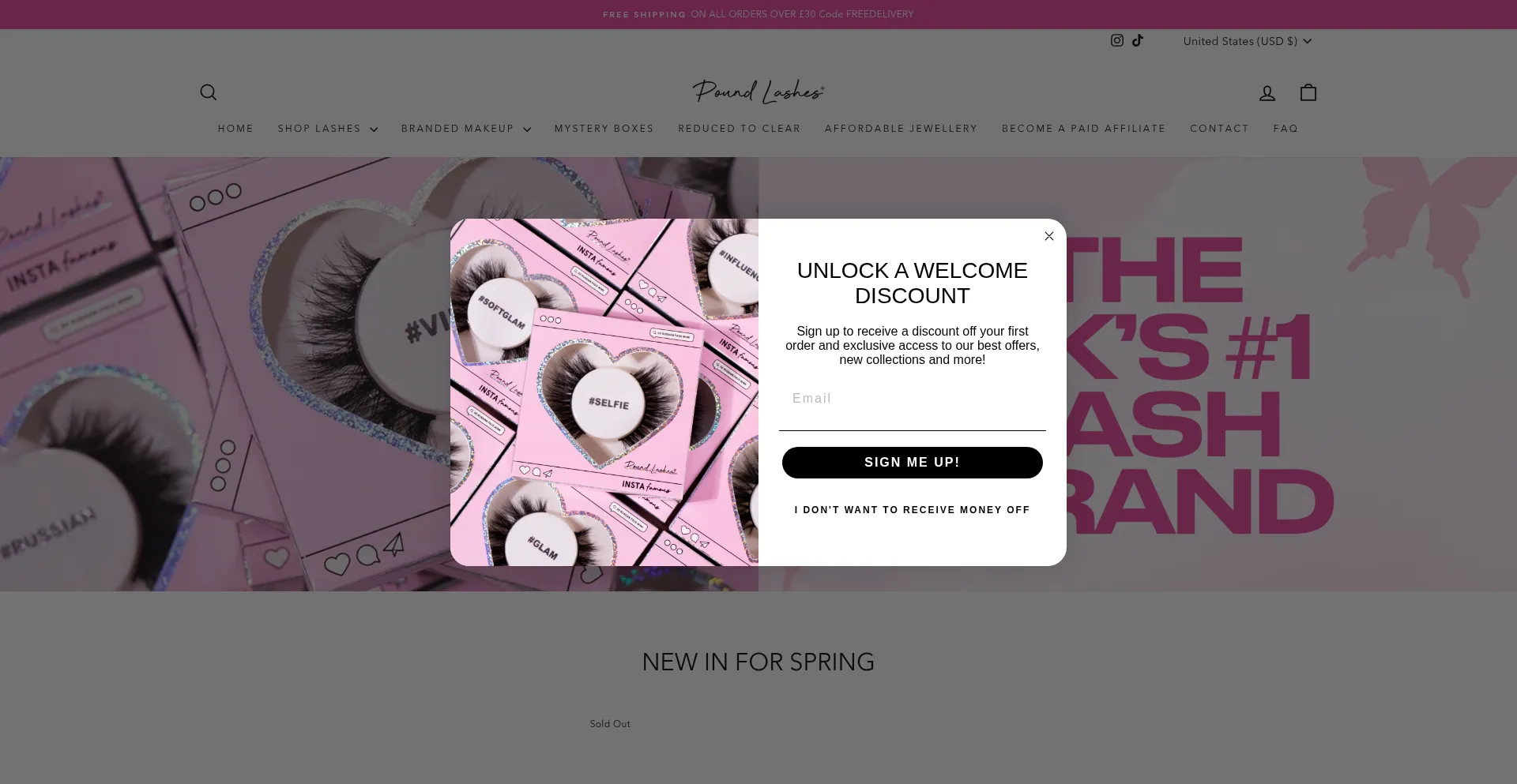 Website screenshot of Poundlashes.co.uk