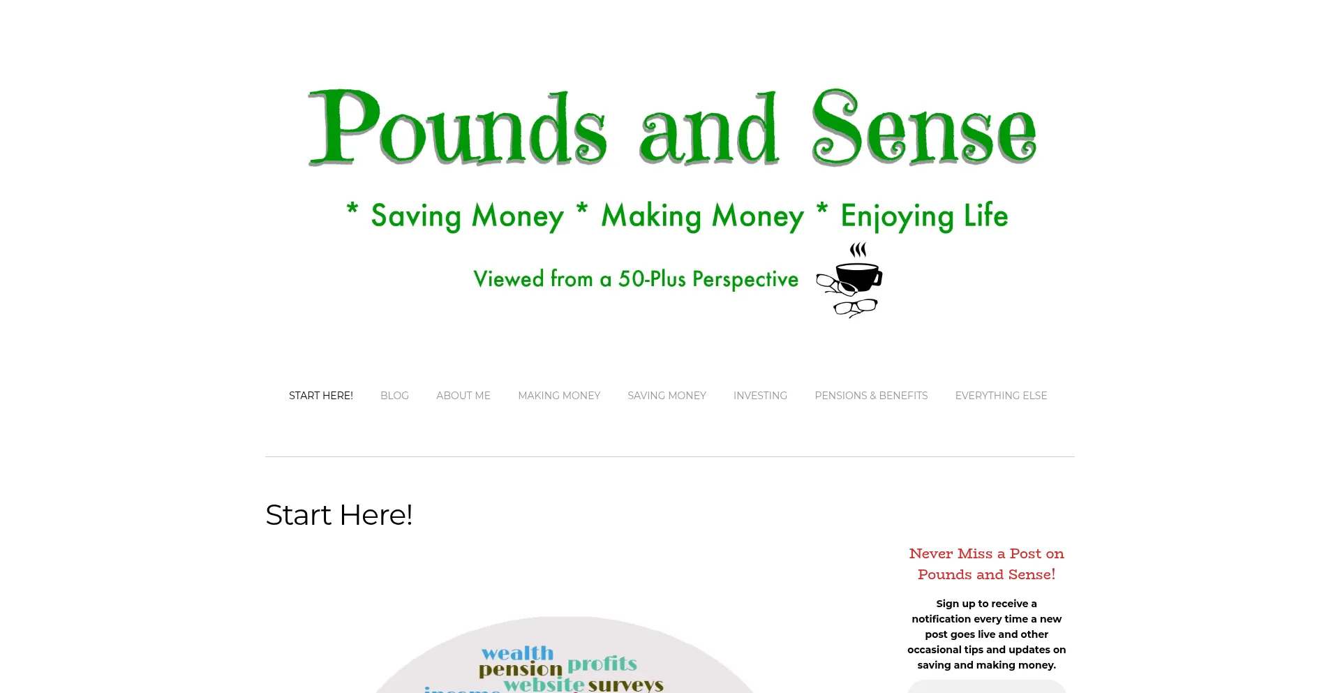 Website screenshot of Poundsandsense.com