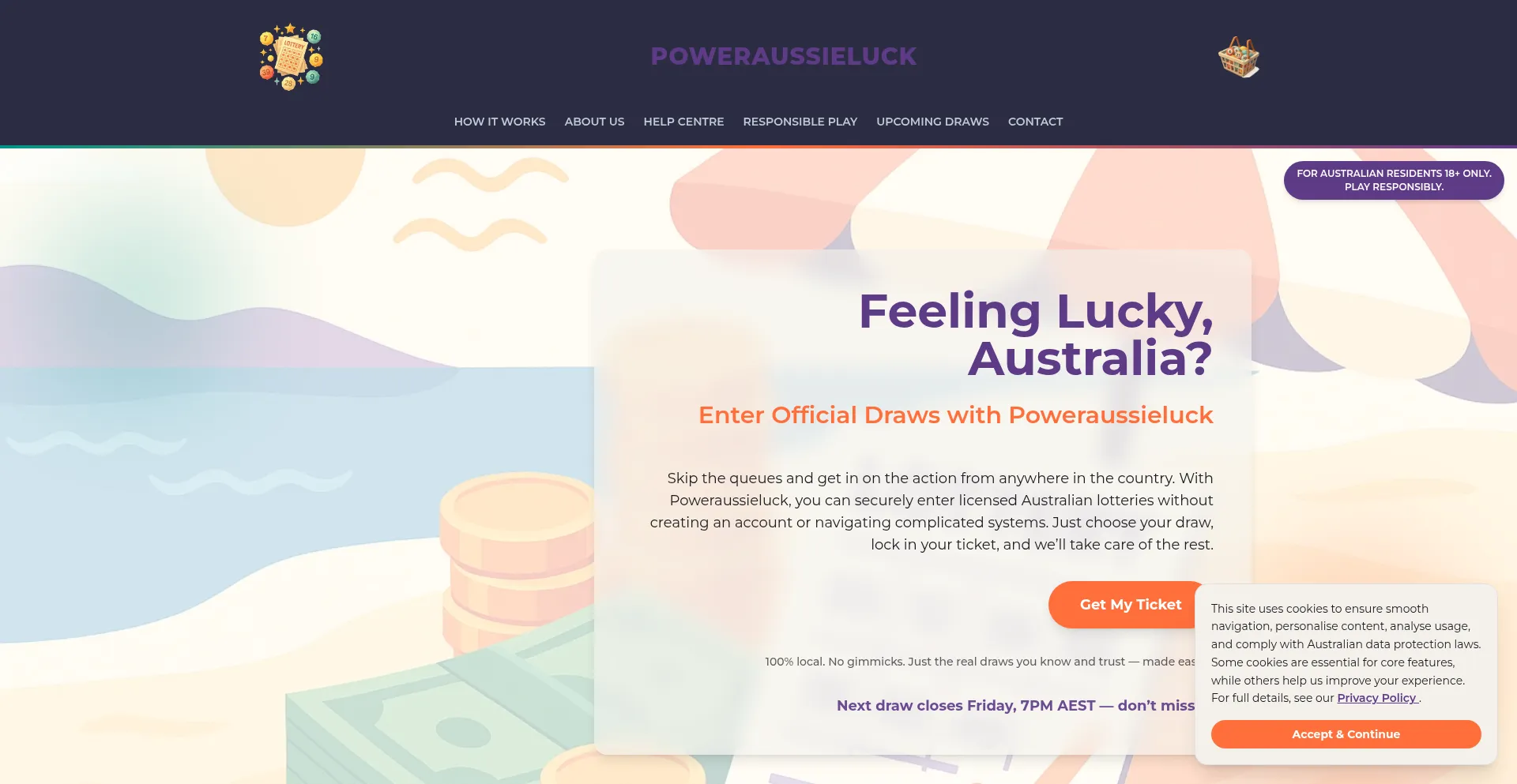 Website screenshot of Poweraussieluck.com