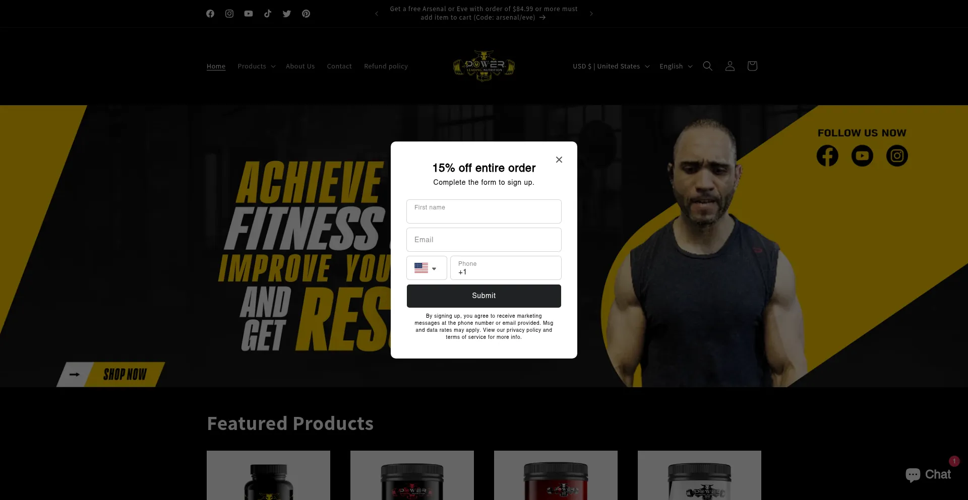 Website screenshot of Powerleadingnutrition.com