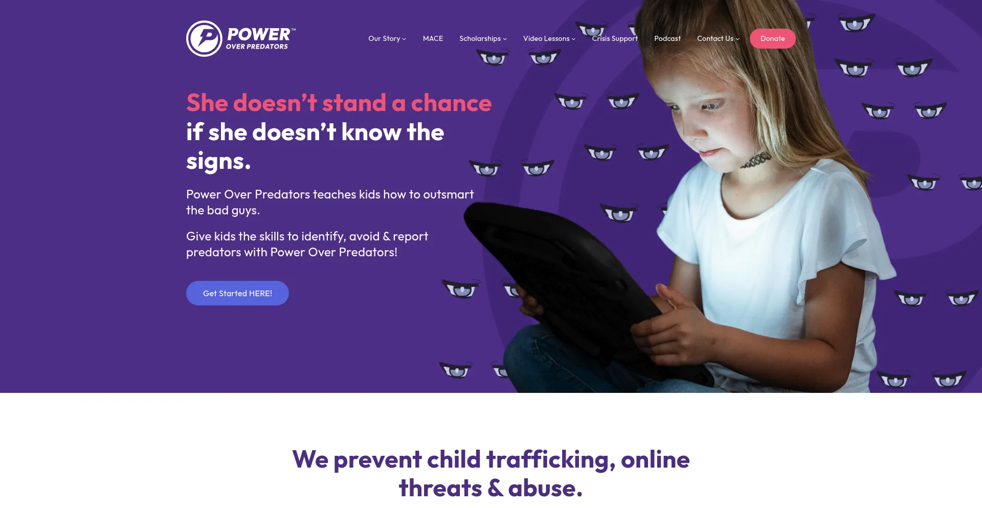 Website screenshot of Poweroverpredators.org