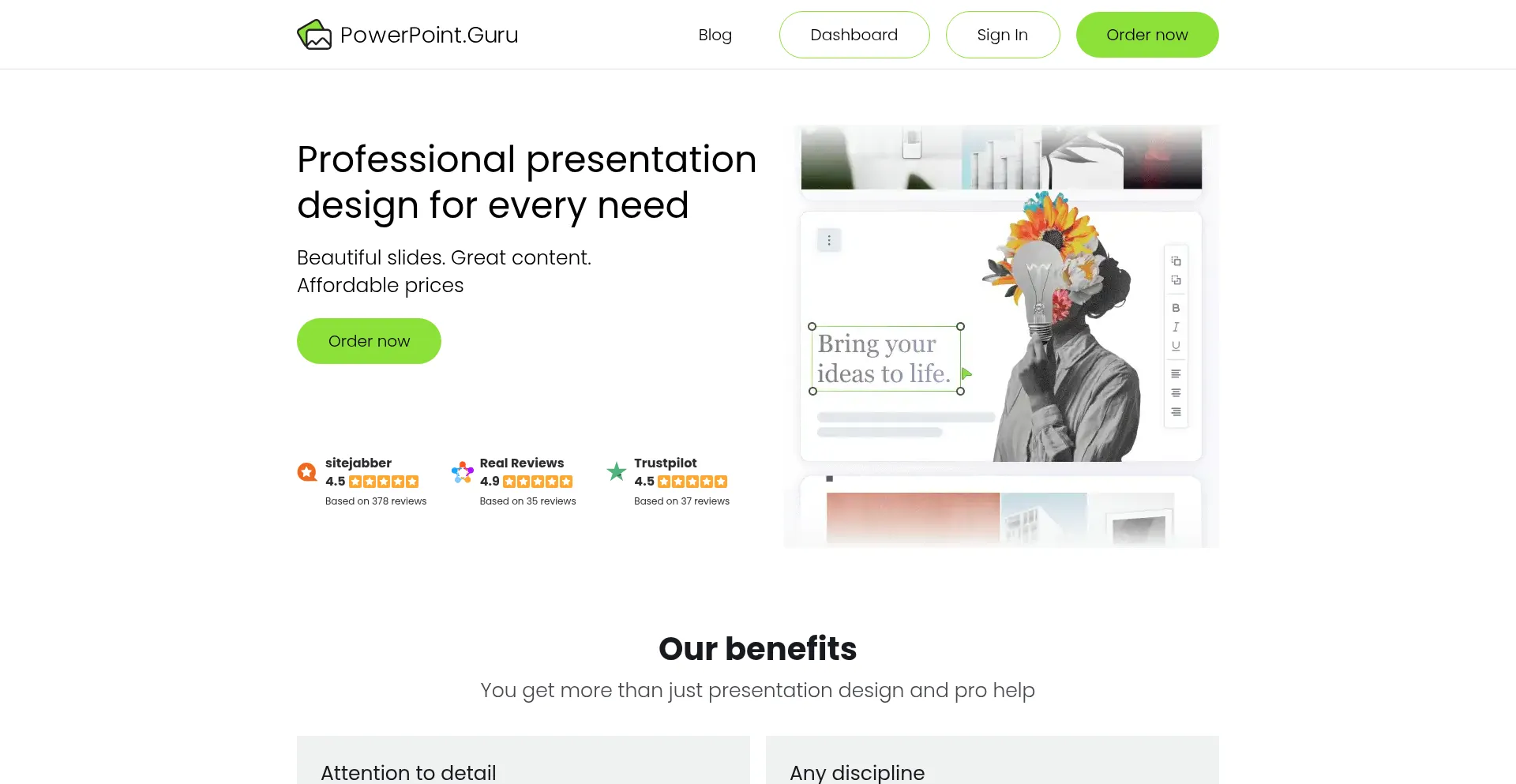 Website screenshot of Powerpoint.guru