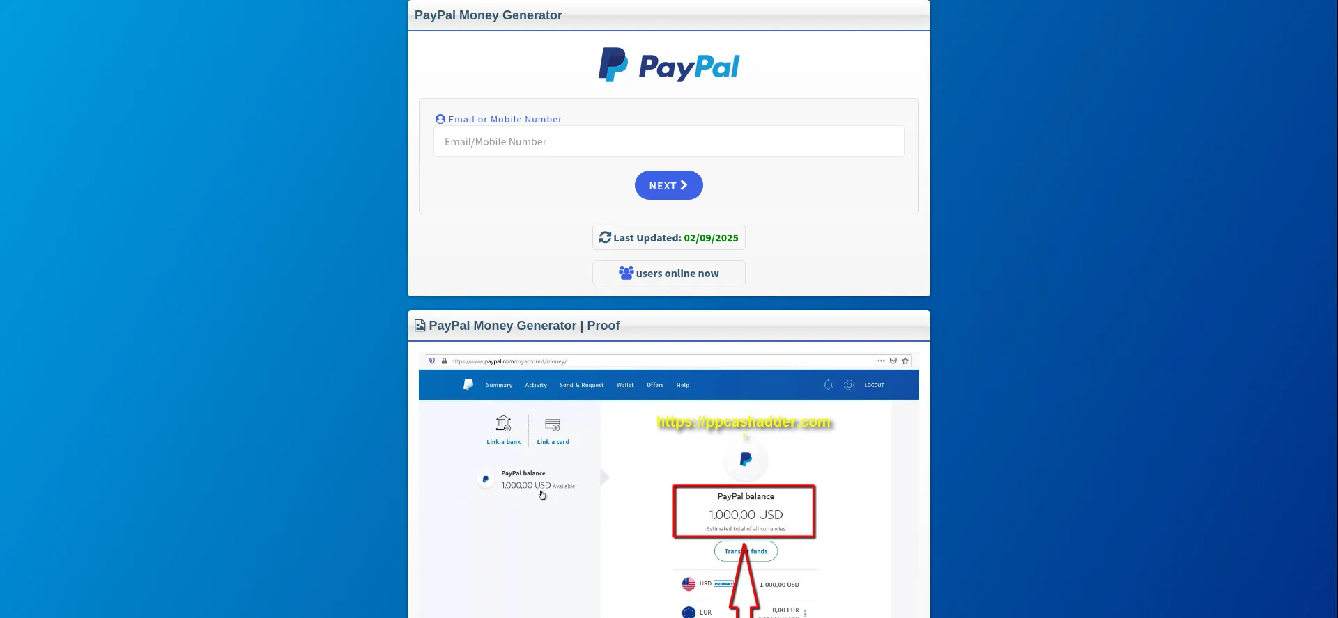 Website screenshot of Ppcashadder.com