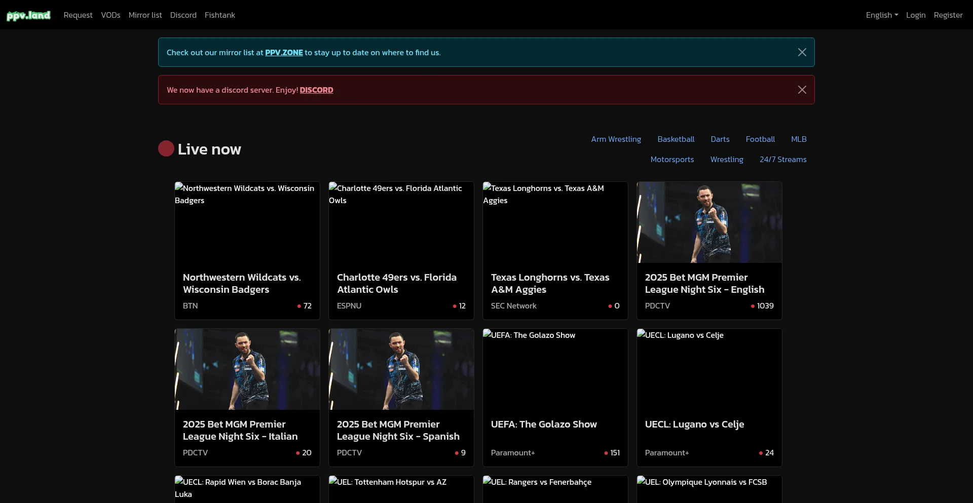 Website screenshot of Ppv.land