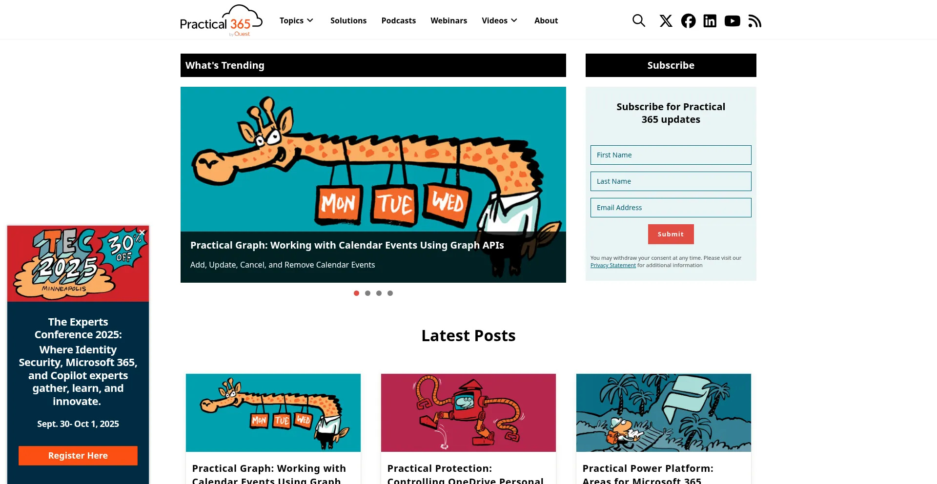 Website screenshot of Practical365.com
