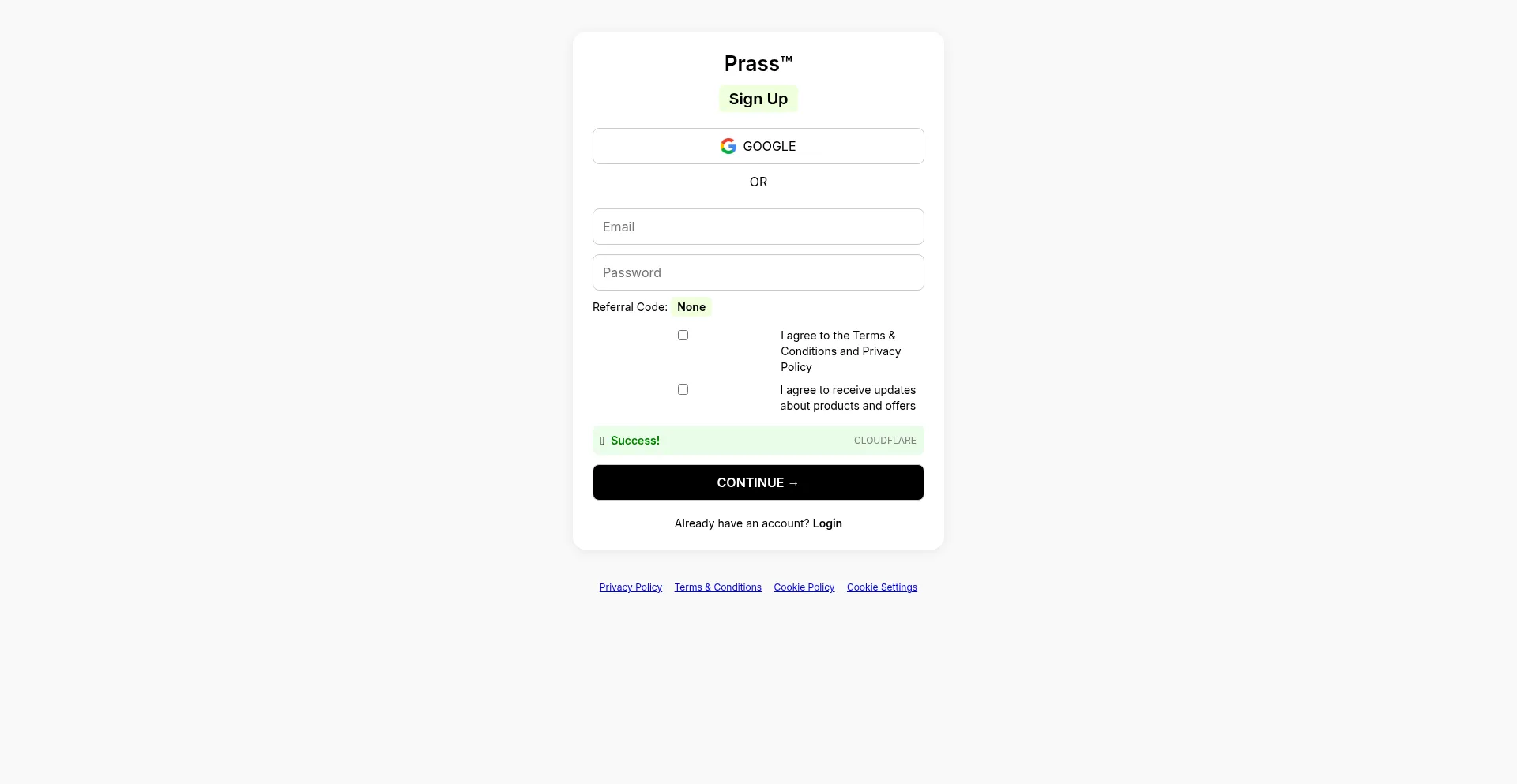 Website screenshot of Prass.io
