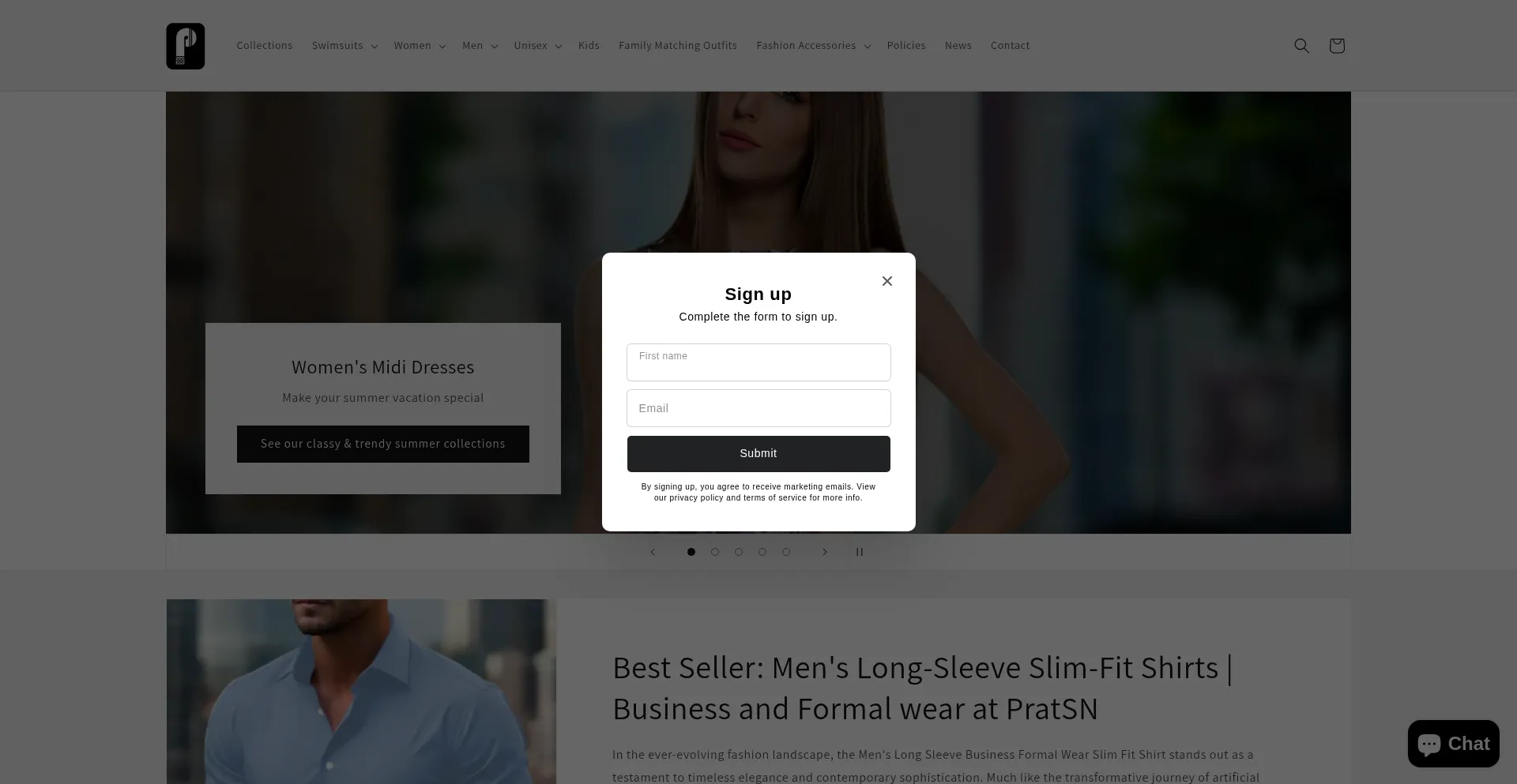 Website screenshot of Pratsnapparel.com