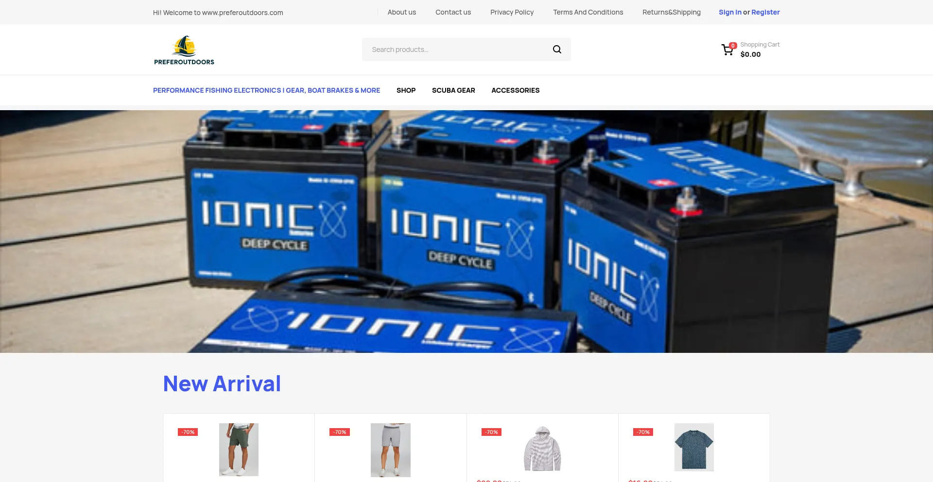 Website screenshot of Preferoutdoors.com