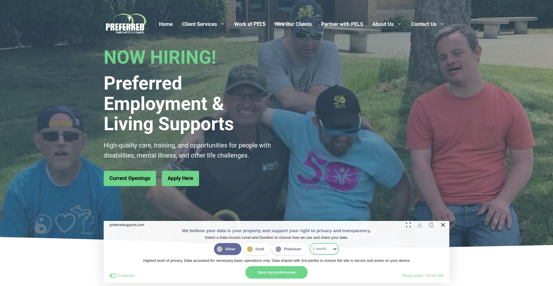 Website screenshot of Preferredsupports.com